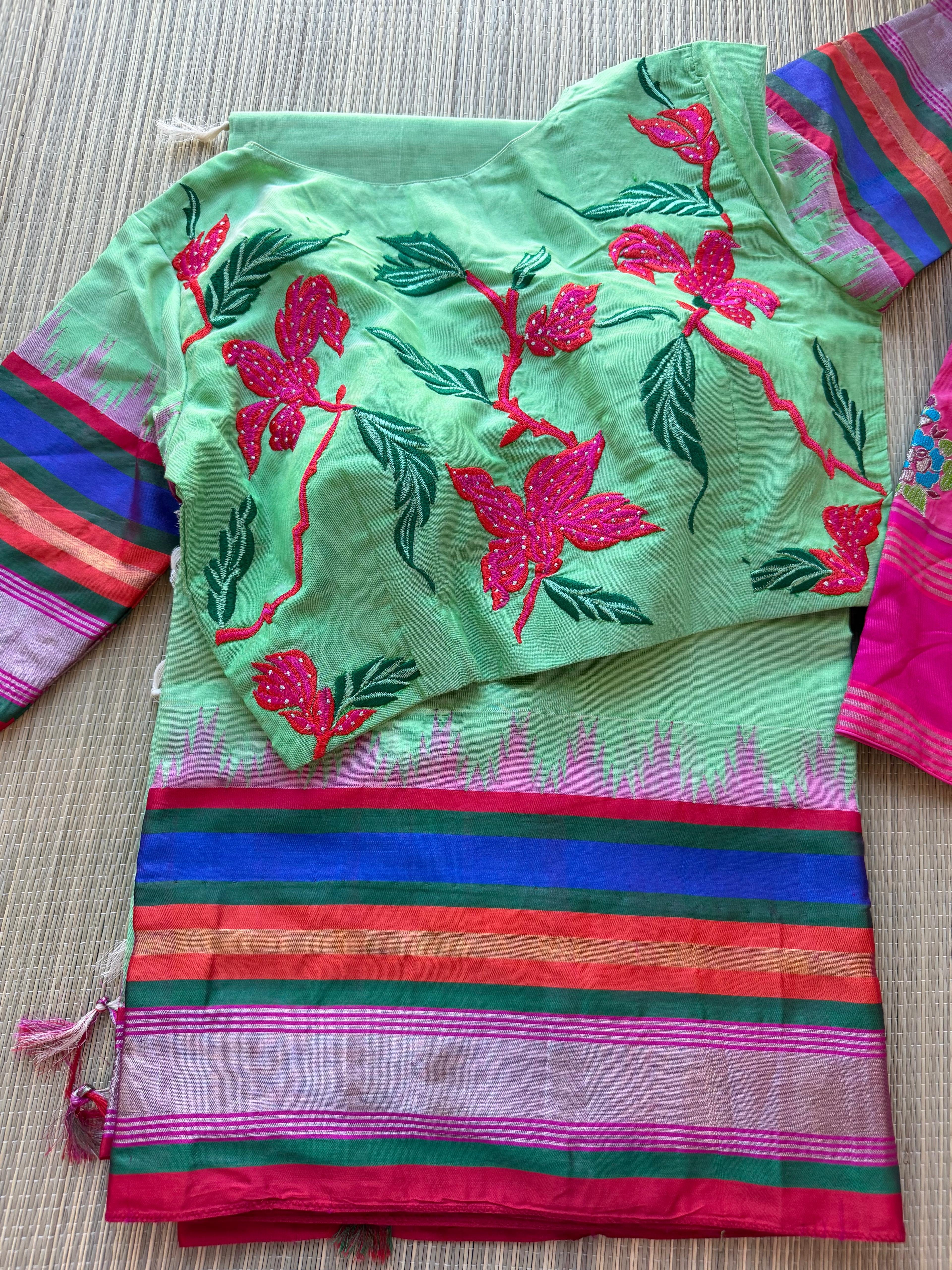 Podhuru khadi with kanchi weave border- Green