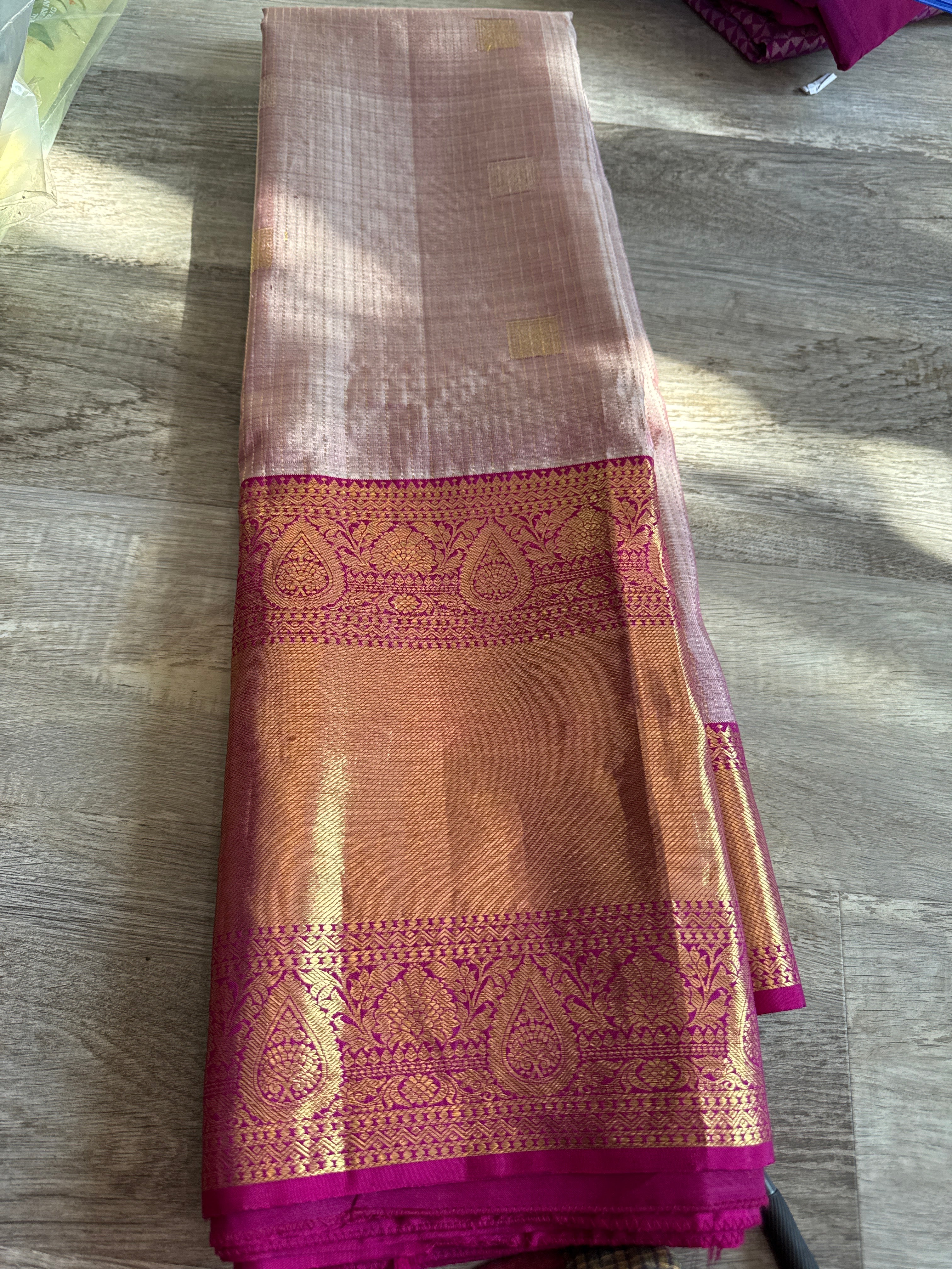onion pink Kanchipuram Silk Saree