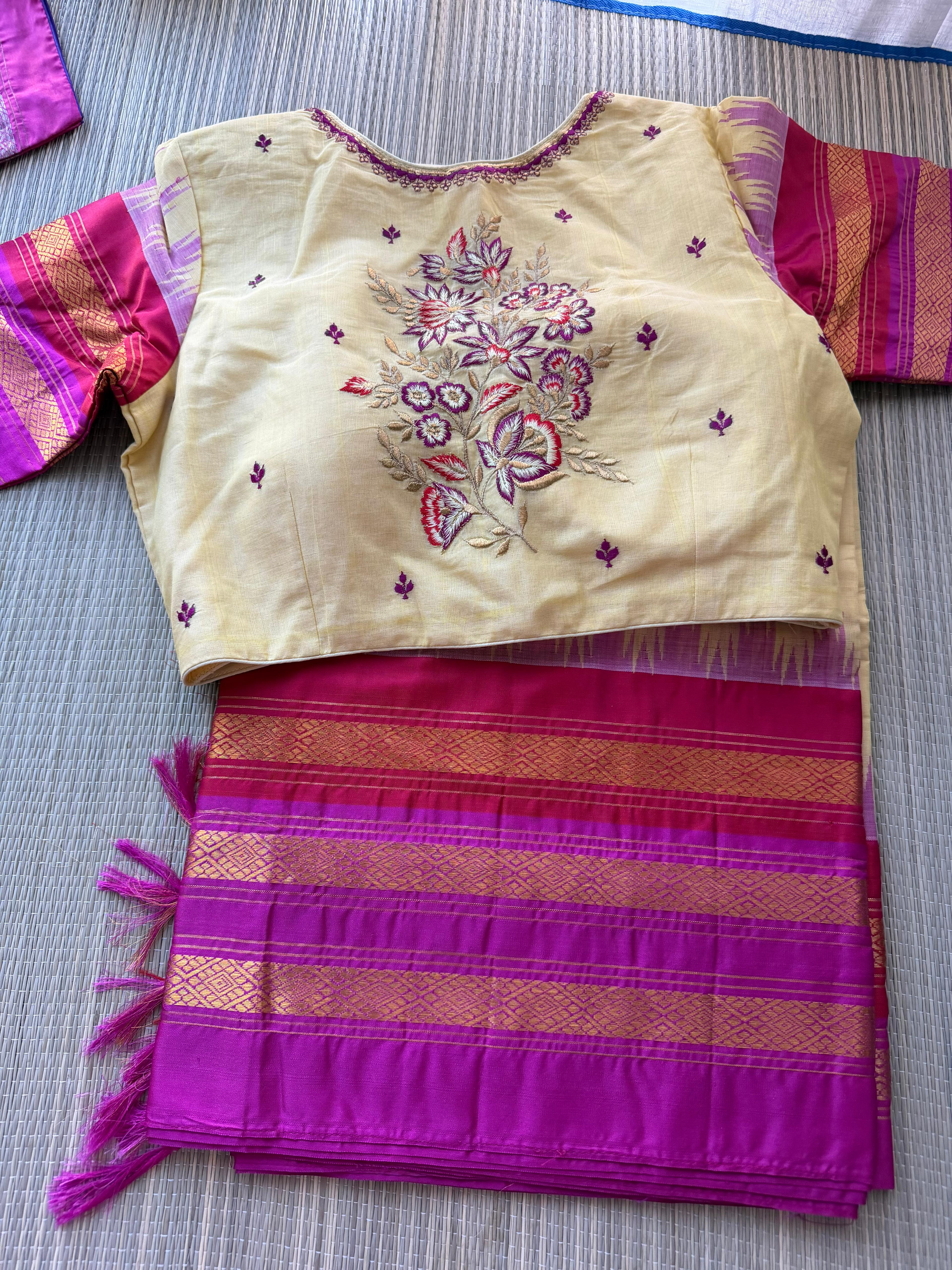 Podhuru khadi with kanchi weave border- yellow