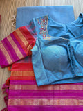 Podhuru khadi with kanchi weave border- Baby Blue