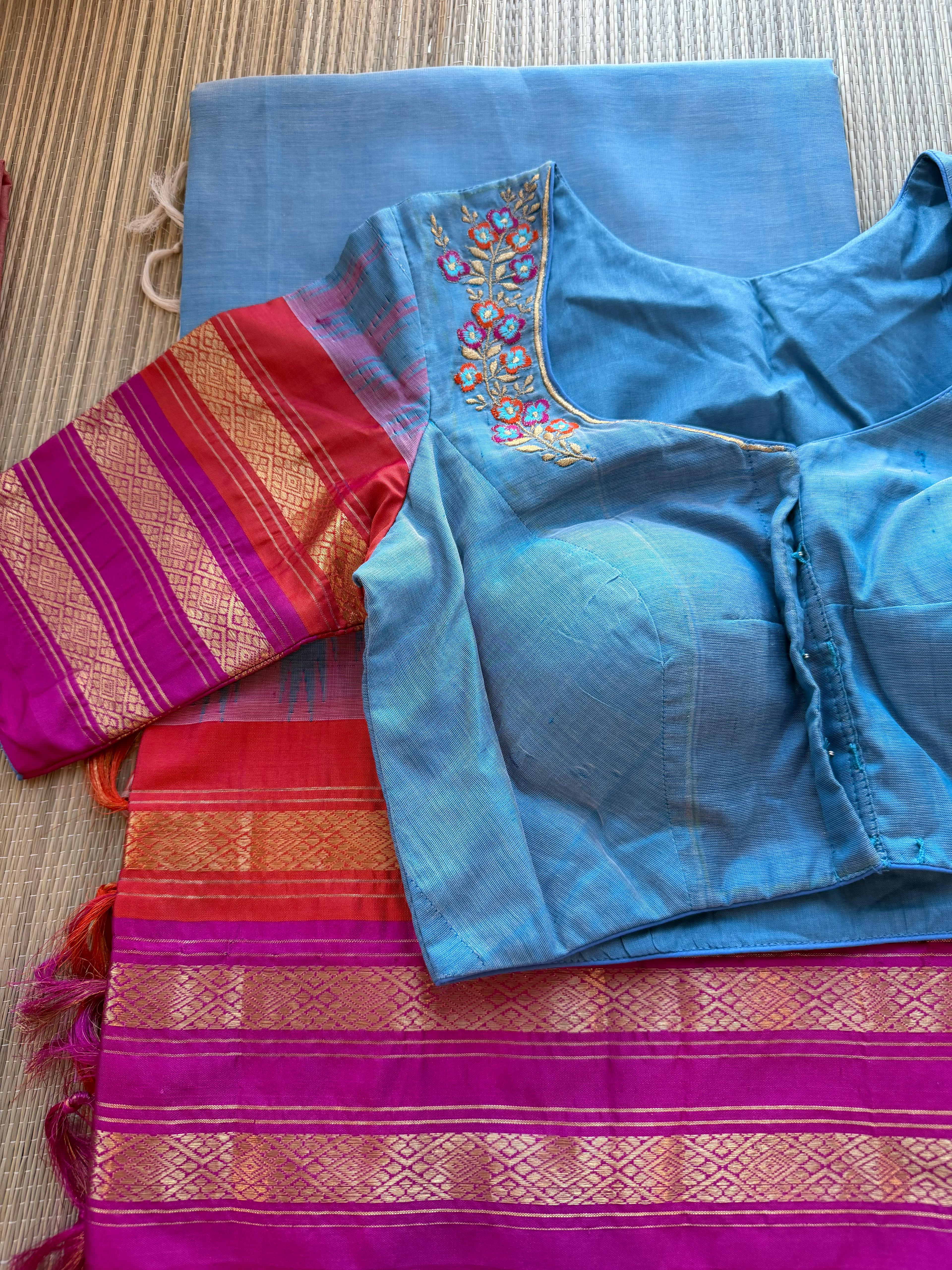 Podhuru khadi with kanchi weave border- Baby Blue