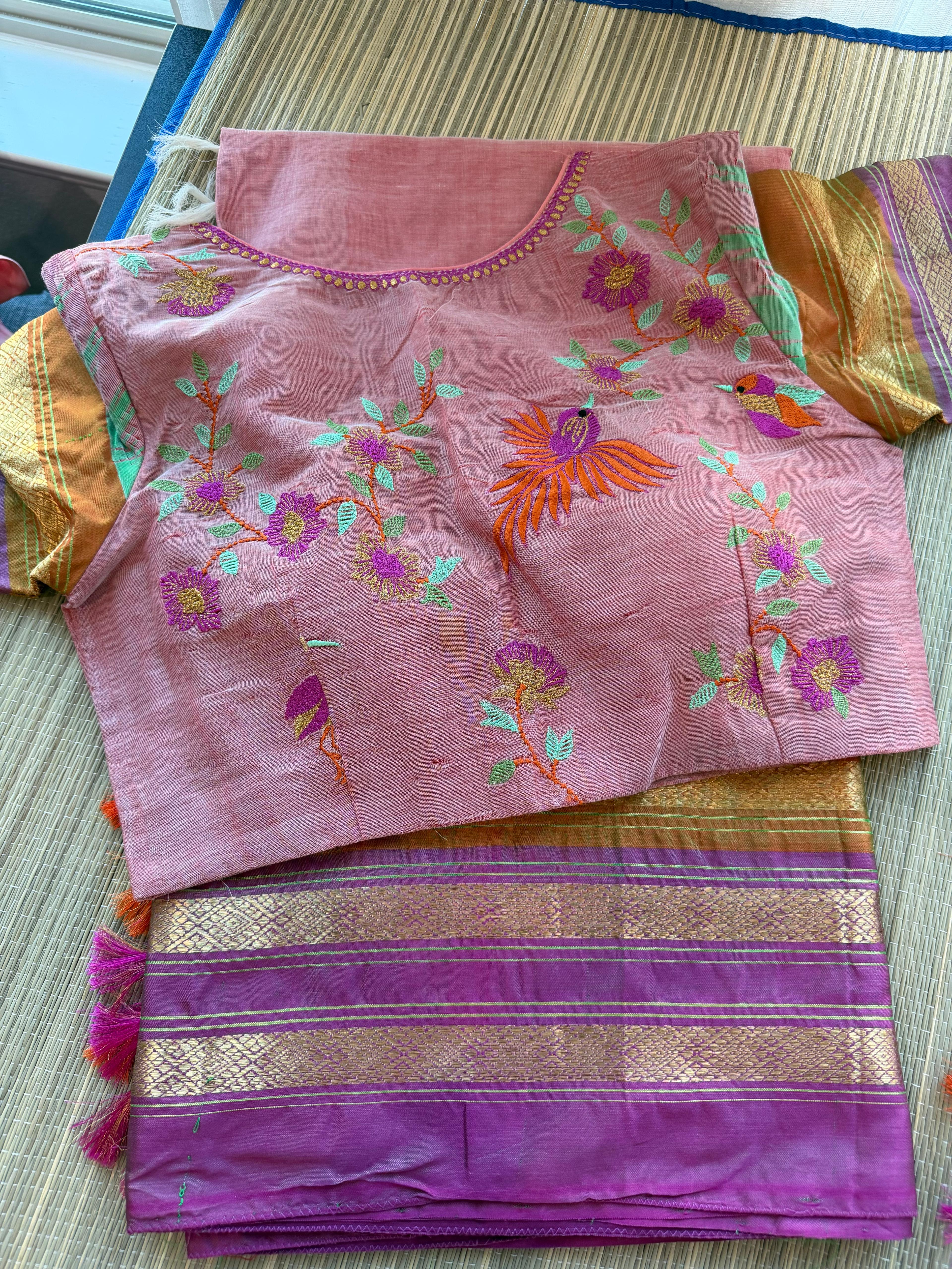 Podhuru khadi with kanchi weave border- Peach