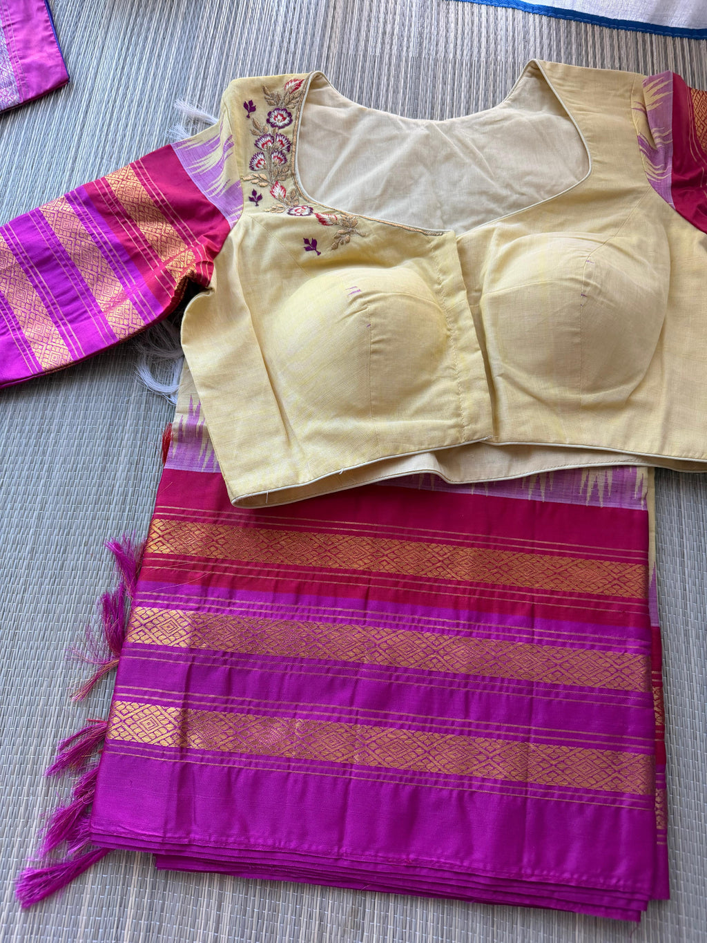 Podhuru khadi with kanchi weave border- yellow
