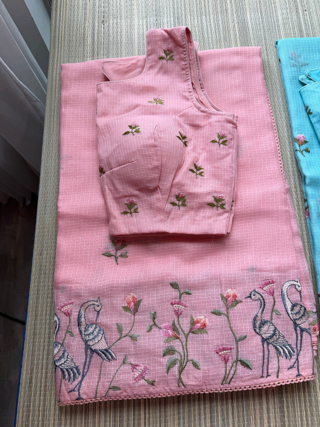 Kota Saree with Embroidered Swan Border