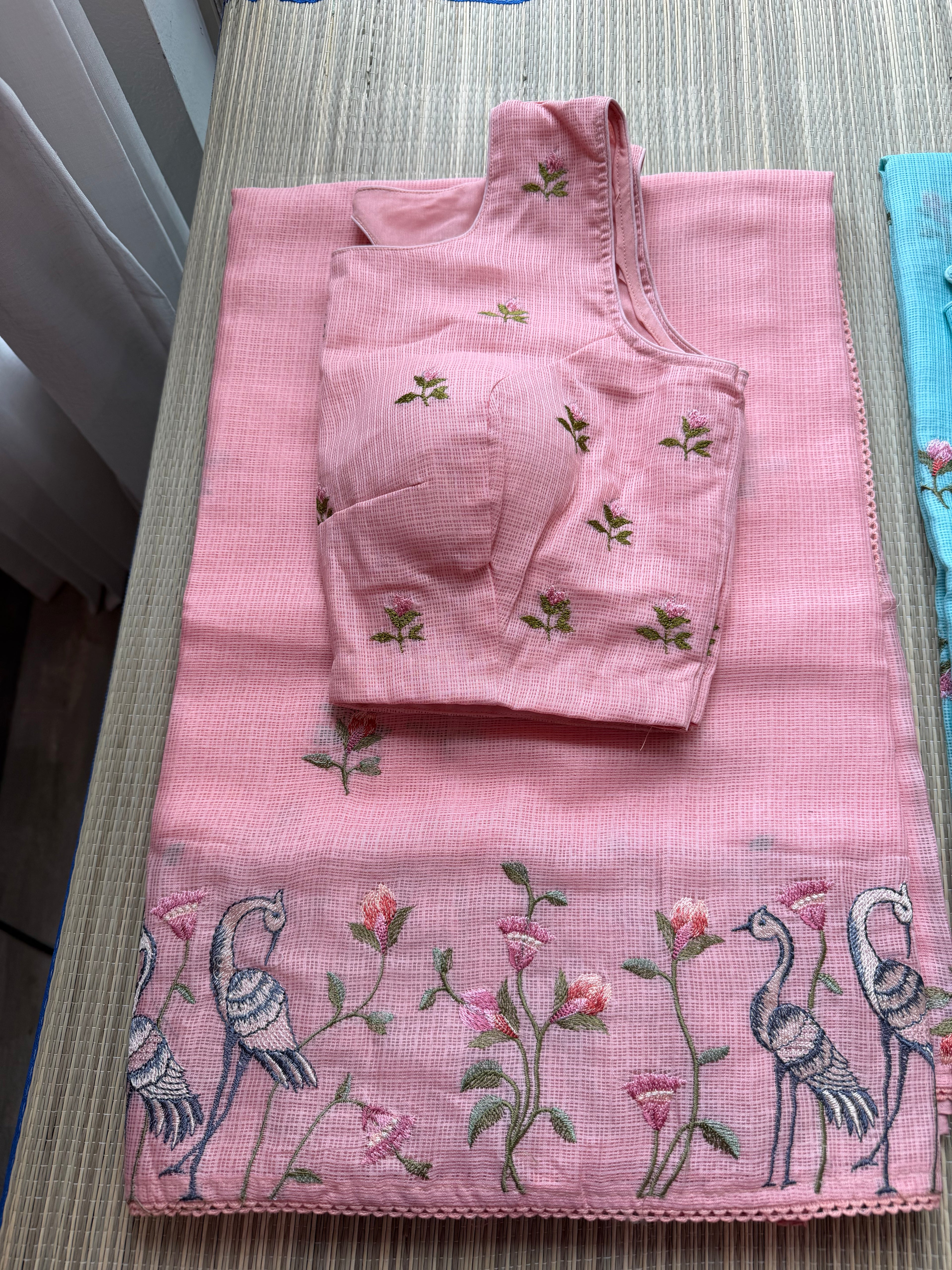 Kota Saree with Embroidered Swan Border