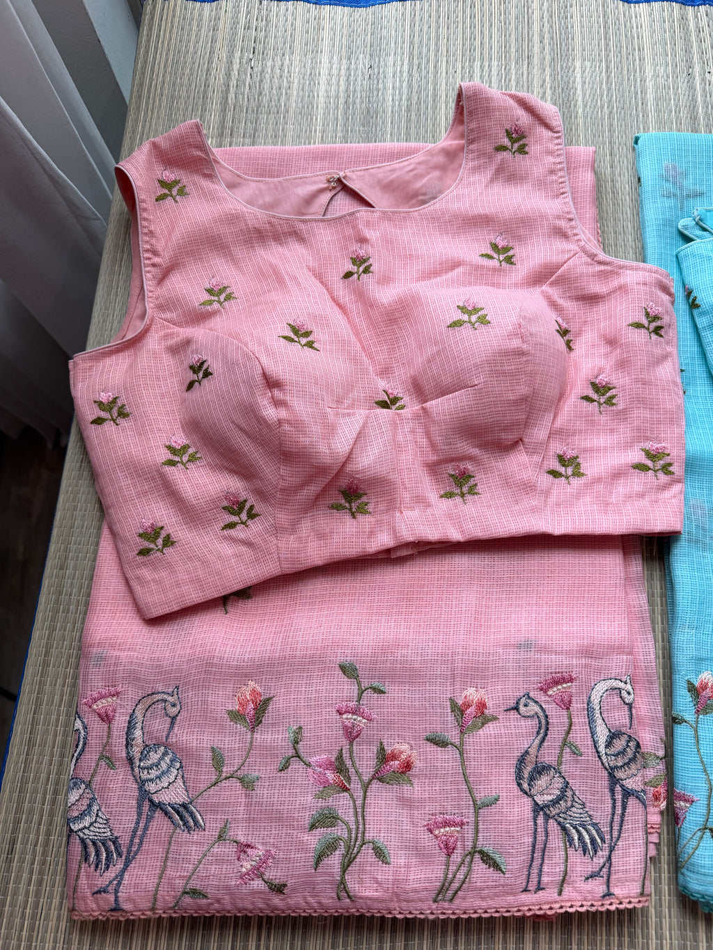 Kota Saree with Embroidered Swan Border