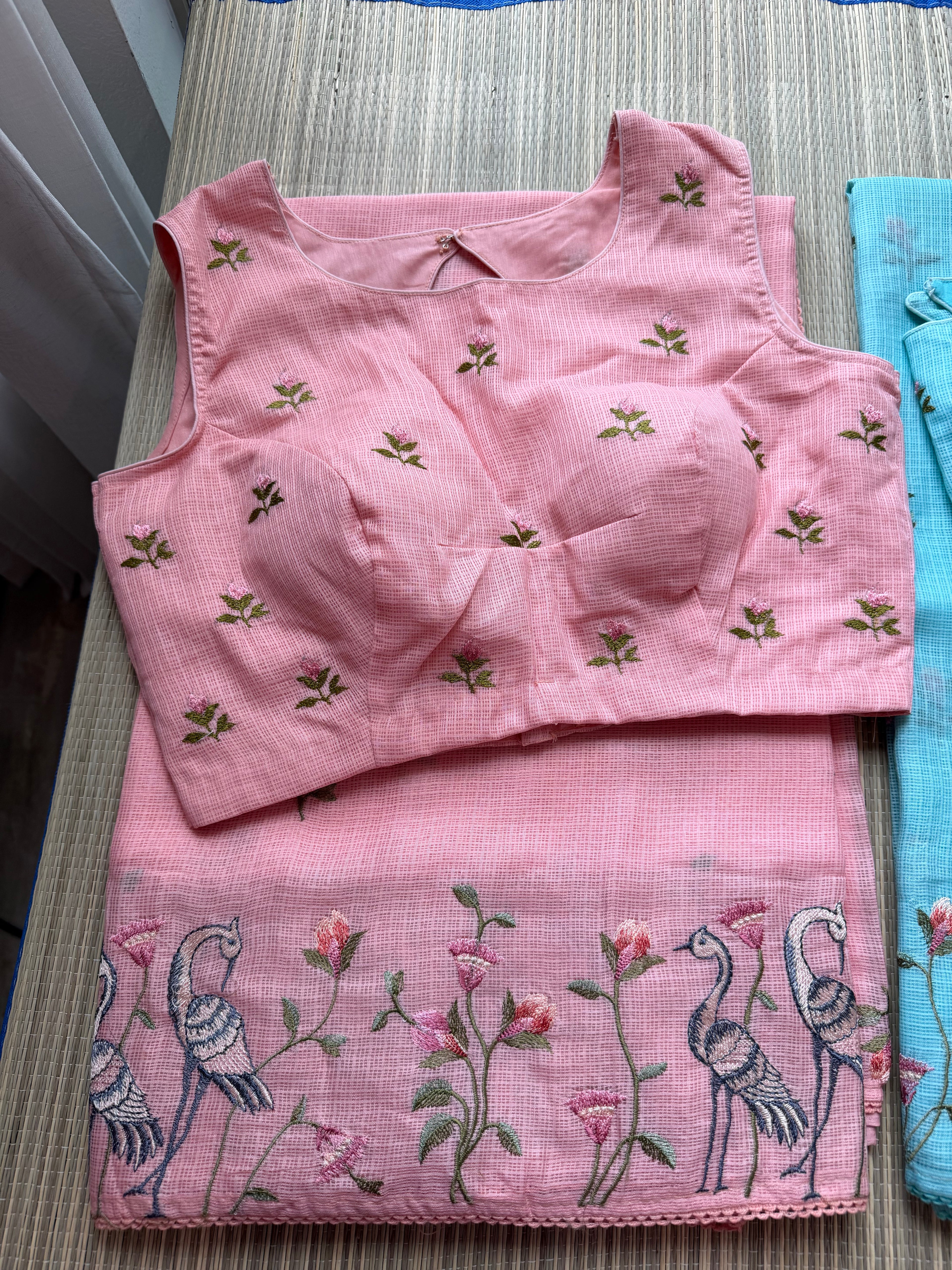 Kota Saree with Embroidered Swan Border