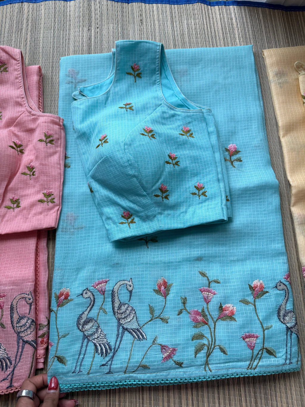 Kota Saree with Embroidered Swan Border
