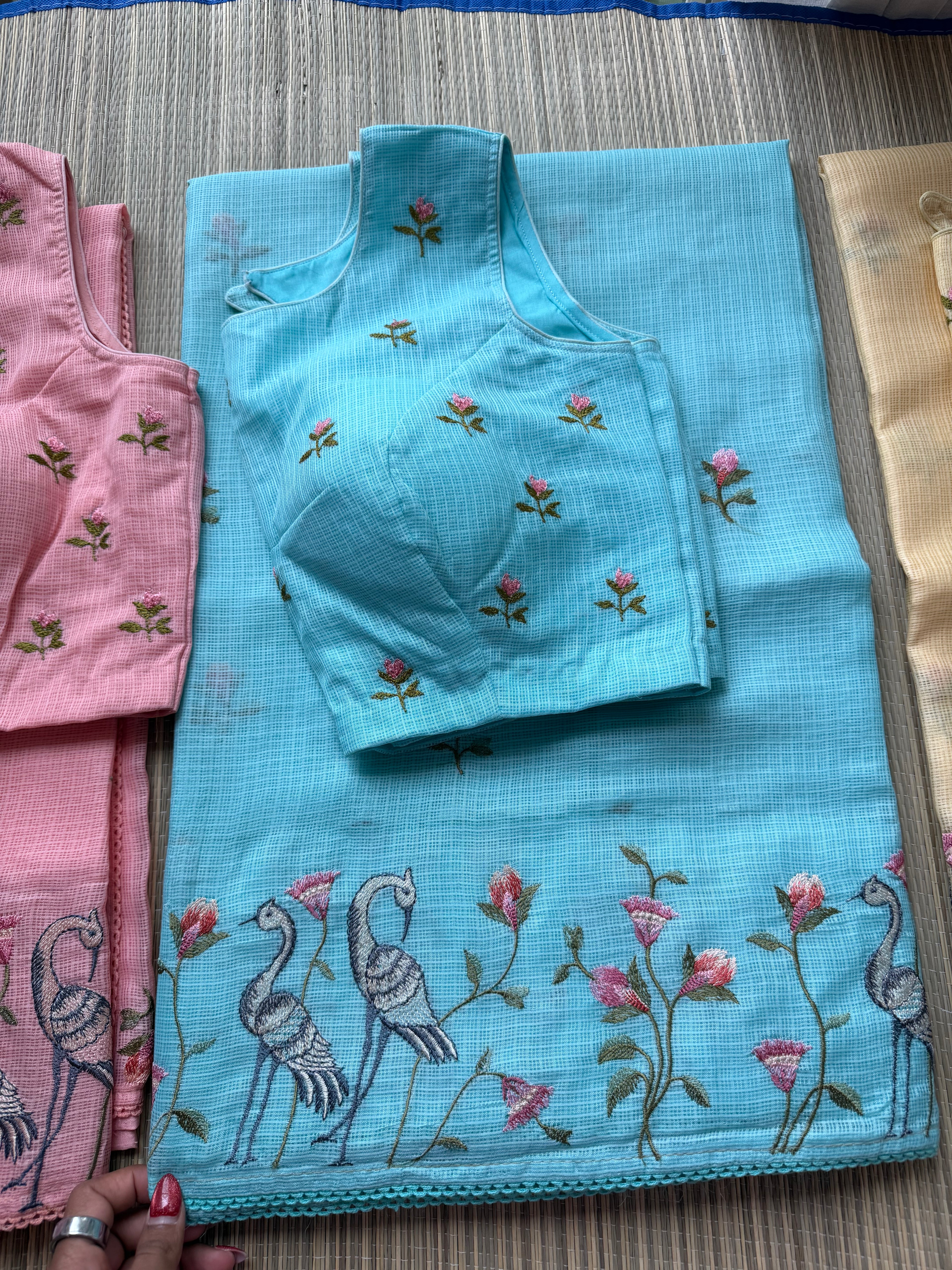 Kota Saree with Embroidered Swan Border