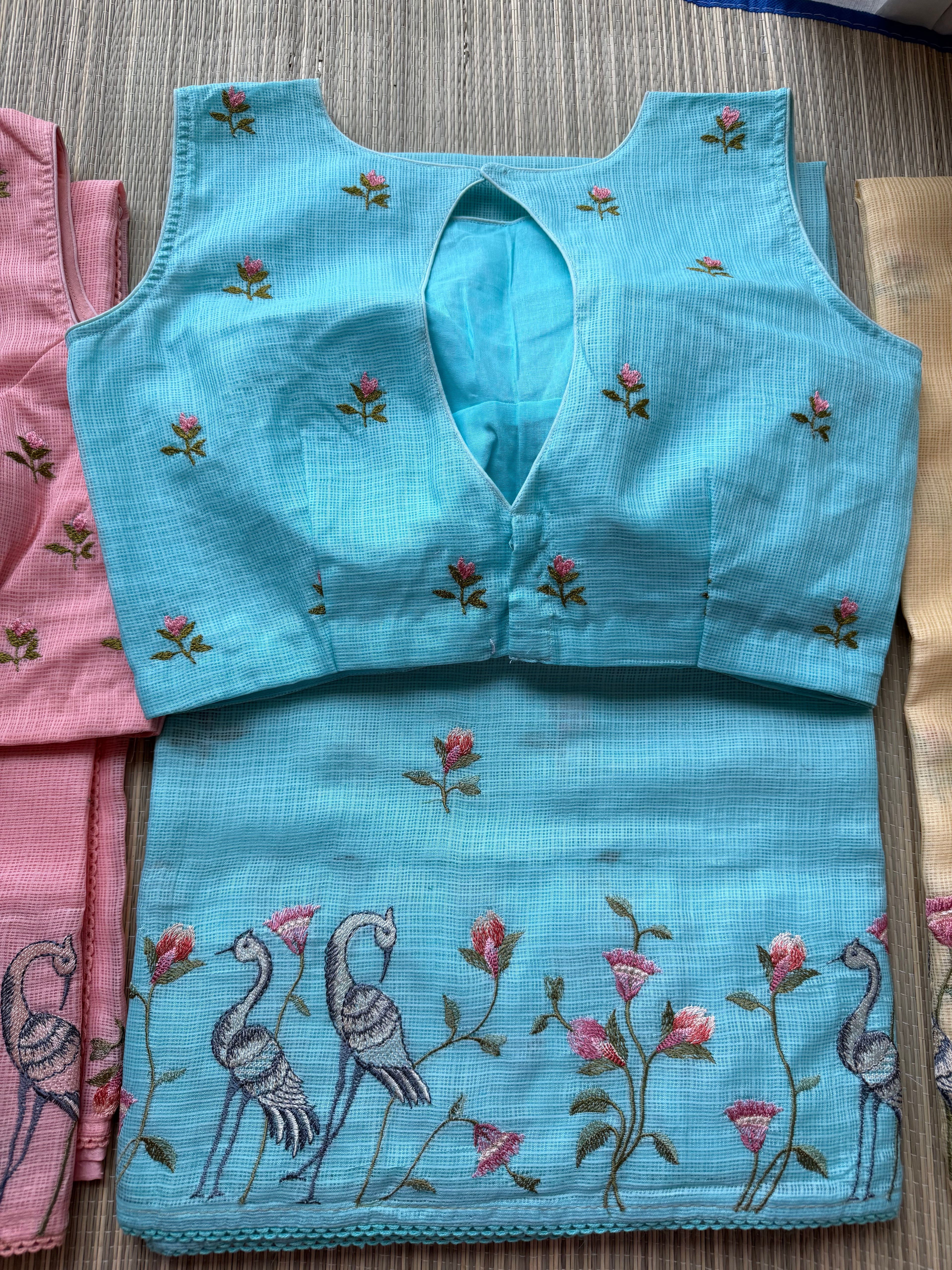 Kota Saree with Embroidered Swan Border