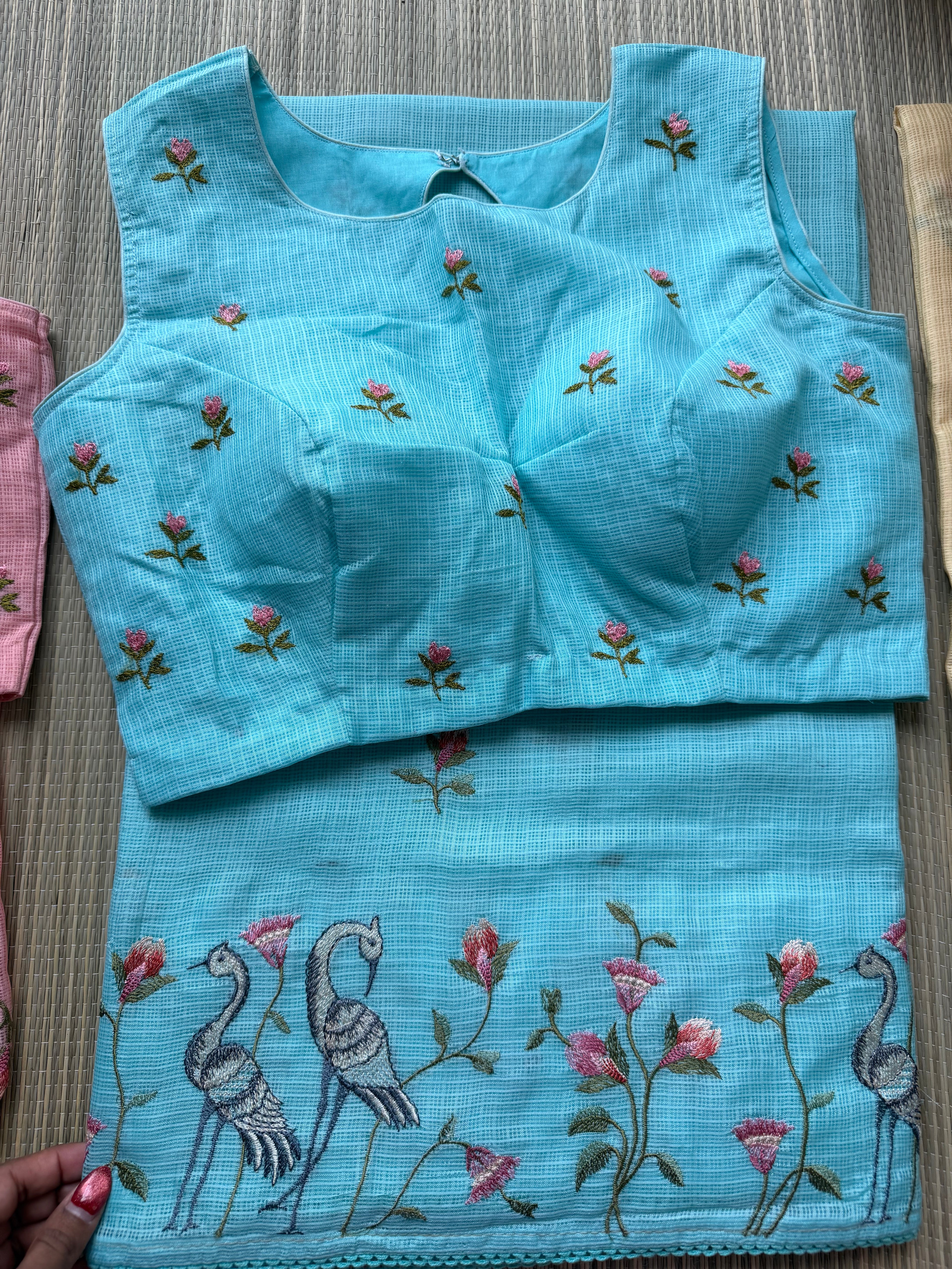 Kota Saree with Embroidered Swan Border