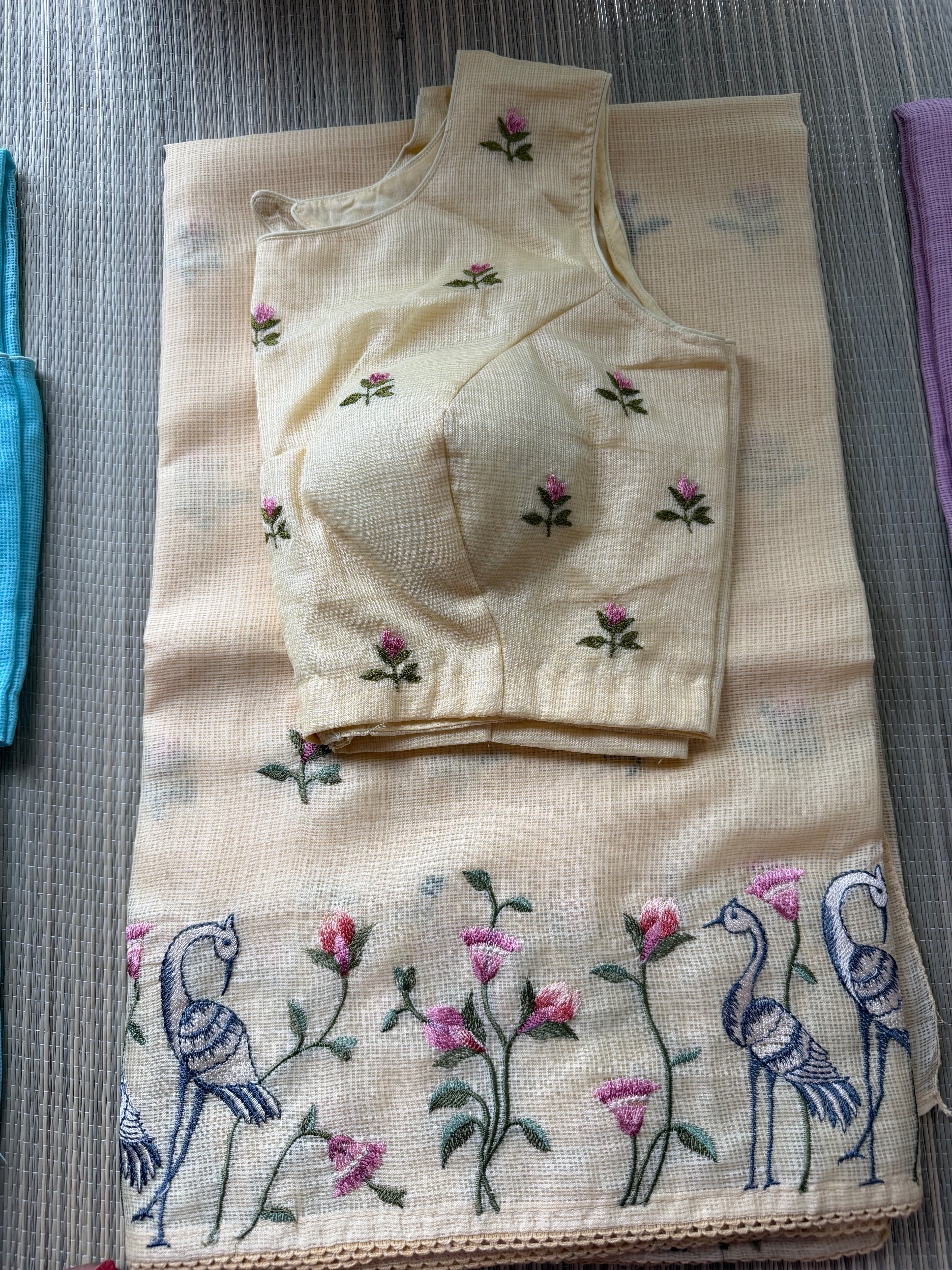 Kota Saree with Embroidered Swan Border