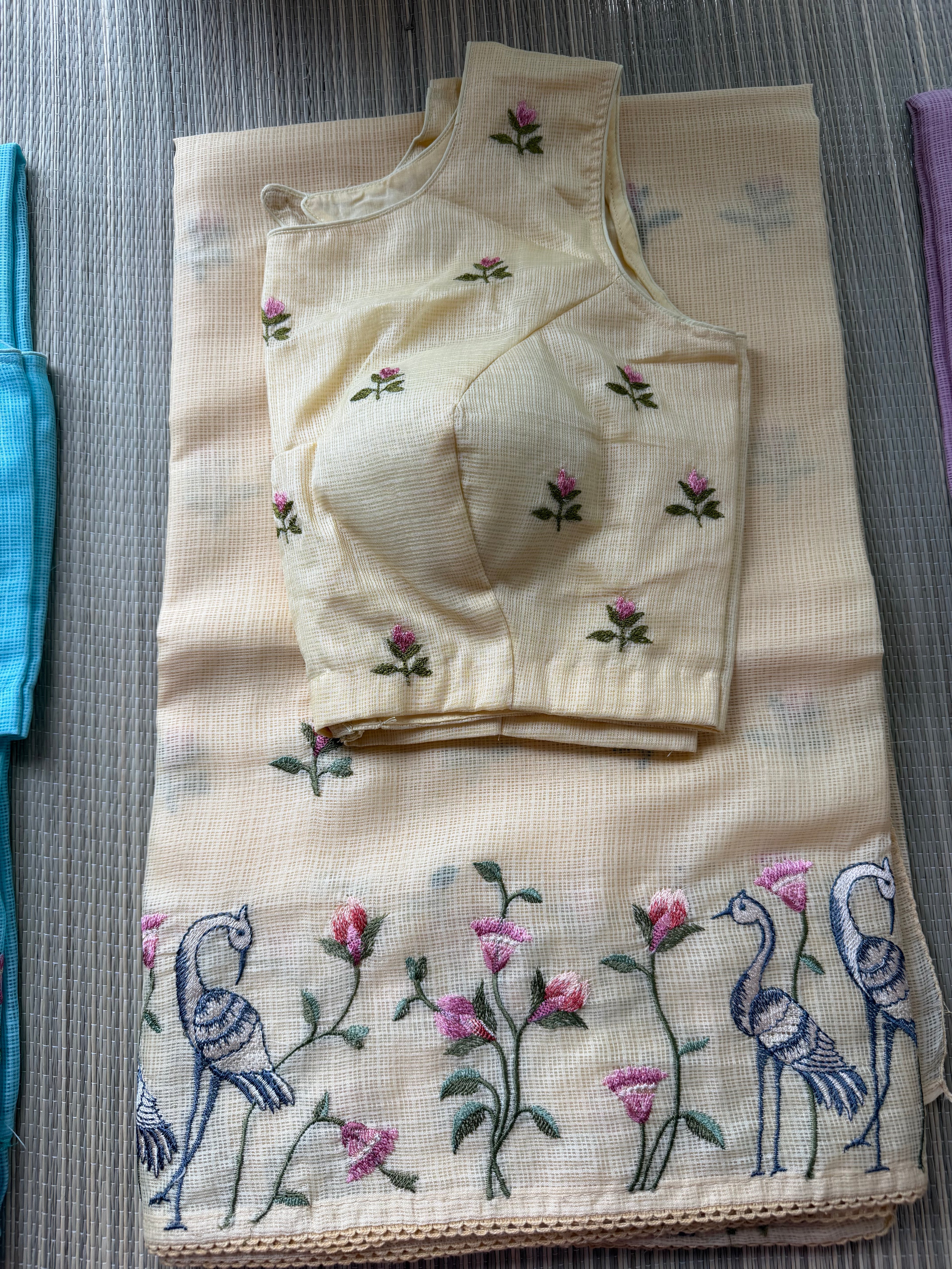 Kota Saree with Embroidered Swan Border
