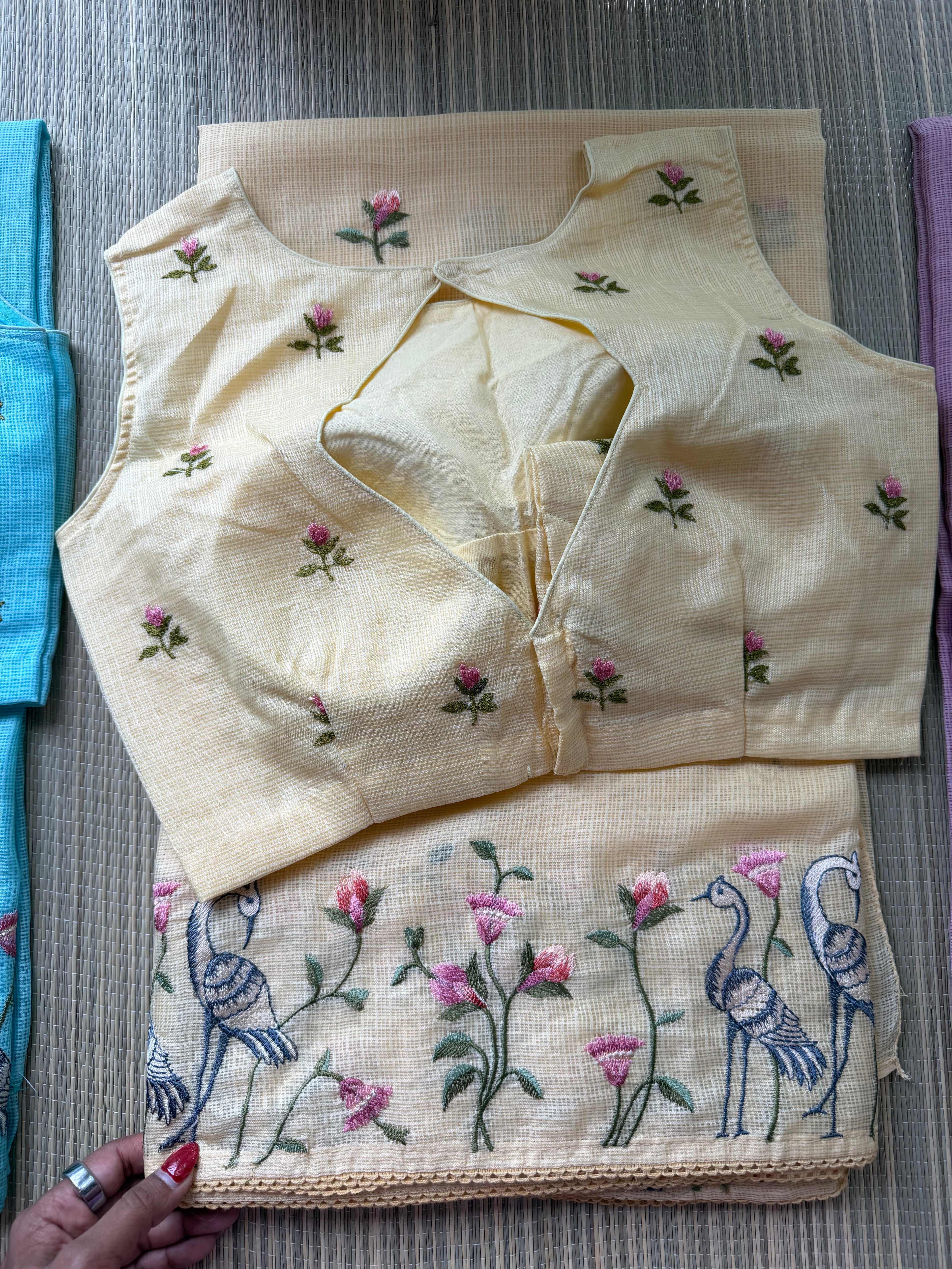 Kota Saree with Embroidered Swan Border