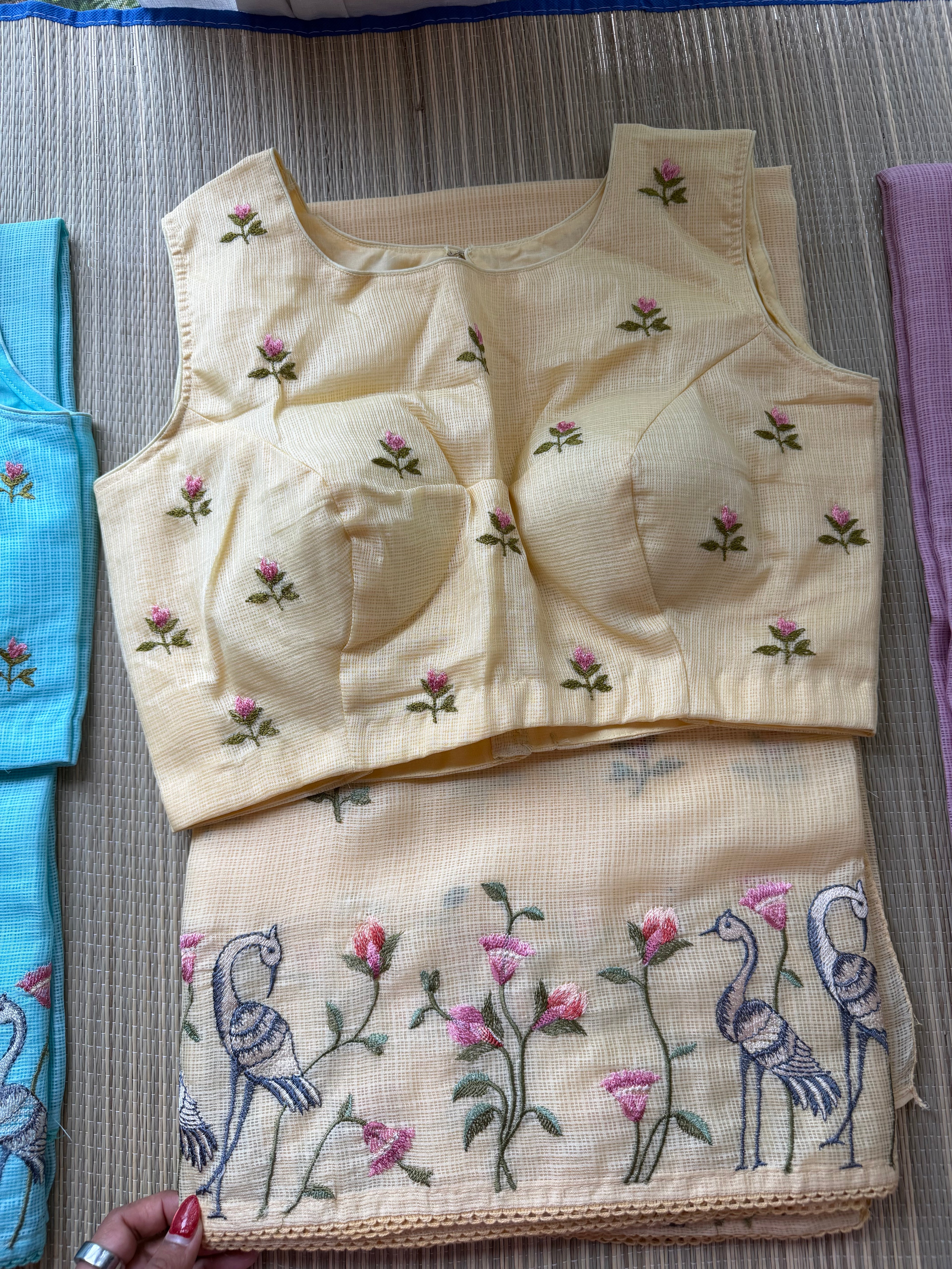 Kota Saree with Embroidered Swan Border