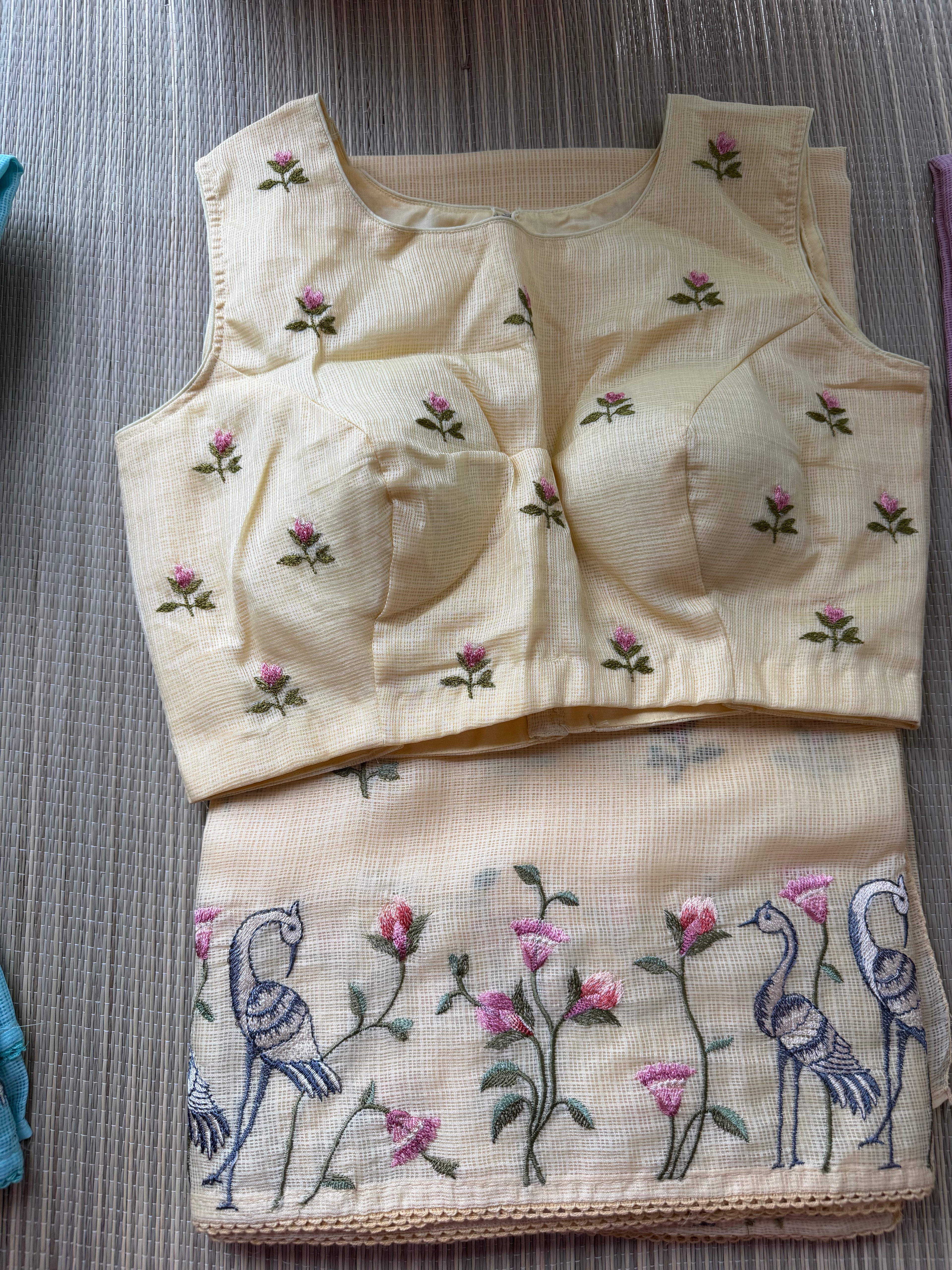 Kota Saree with Embroidered Swan Border