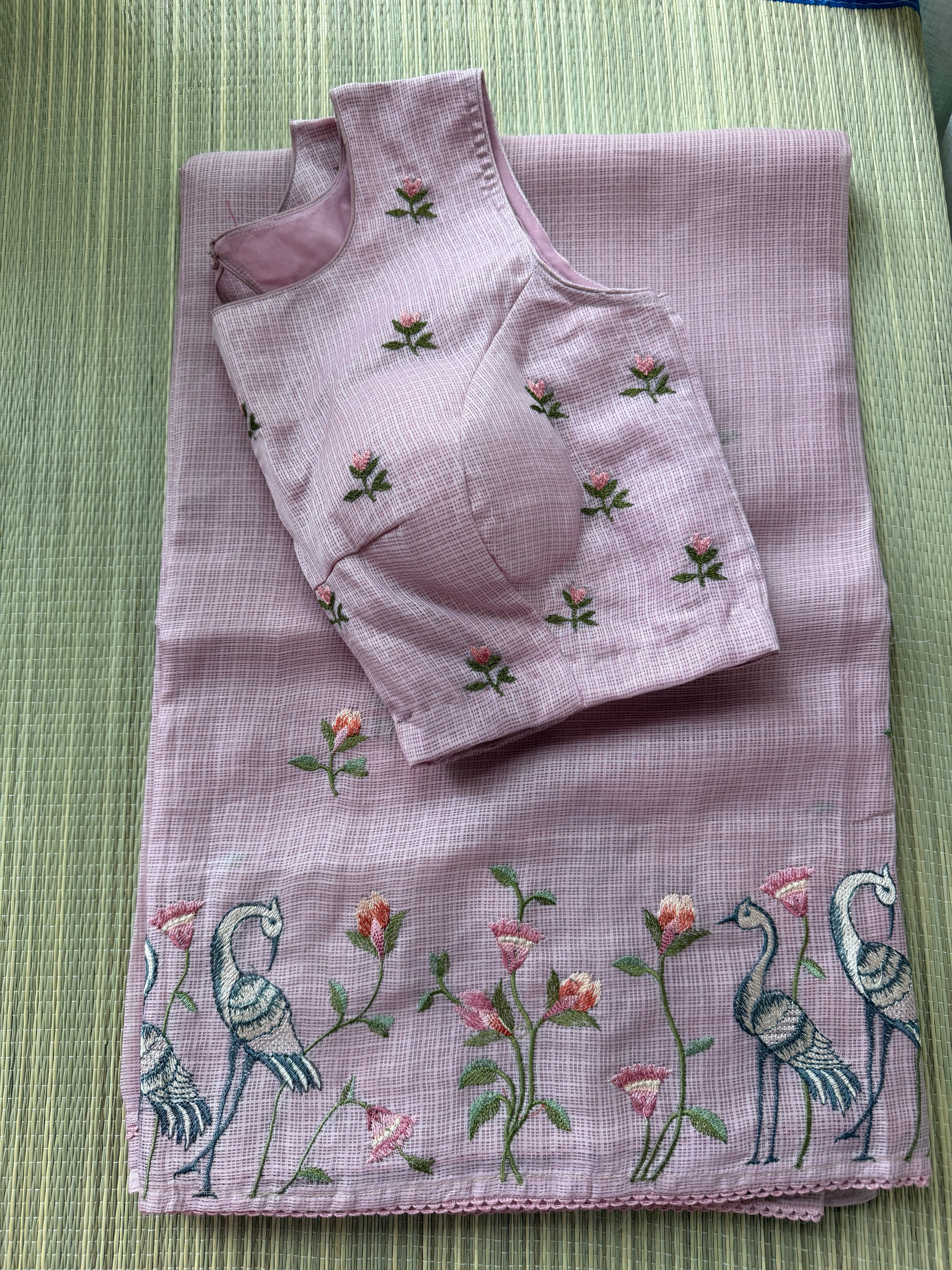 Kota Saree with Embroidered Swan Border