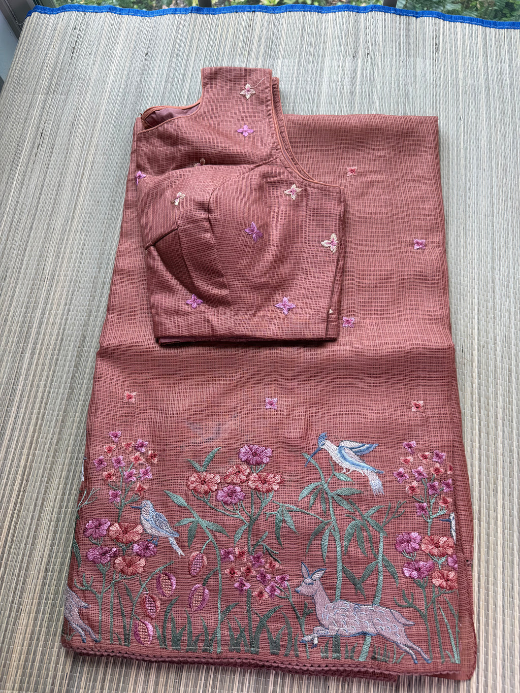 Kota Saree with Embroidered Deer Border