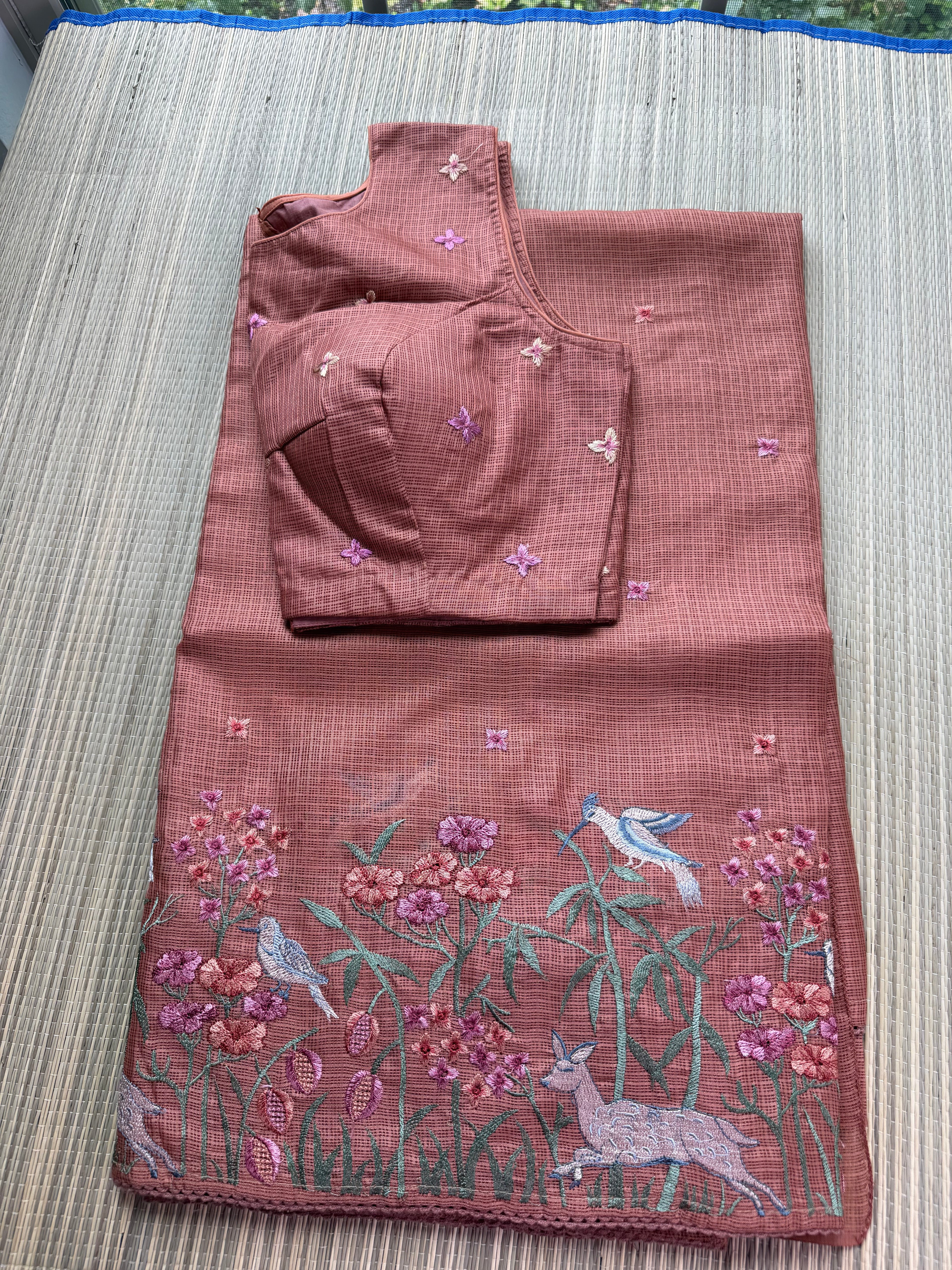 Kota Saree with Embroidered Deer Border