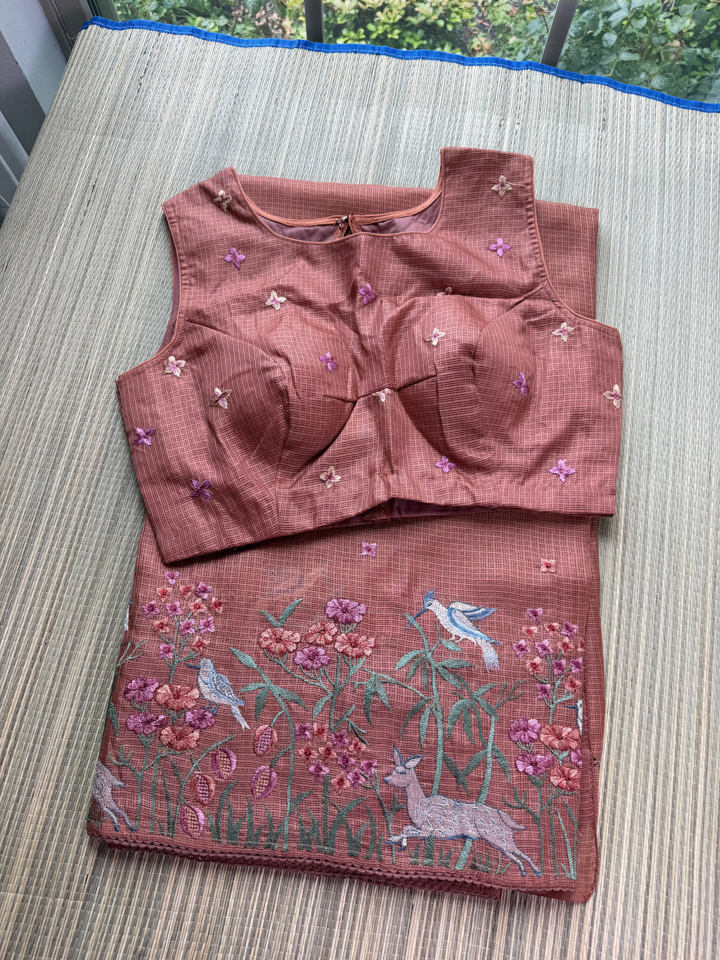 Kota Saree with Embroidered Deer Border