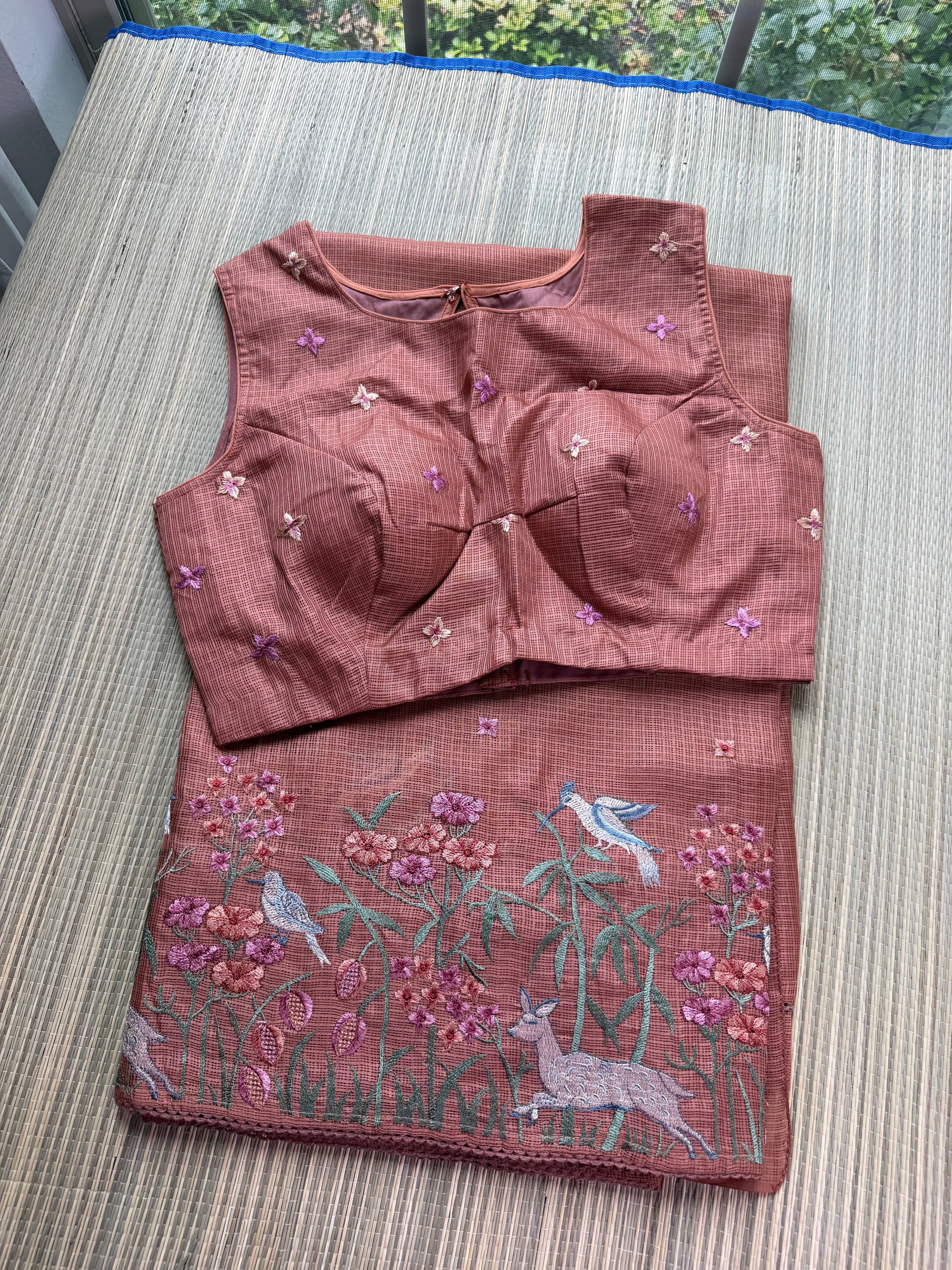 Kota Saree with Embroidered Deer Border