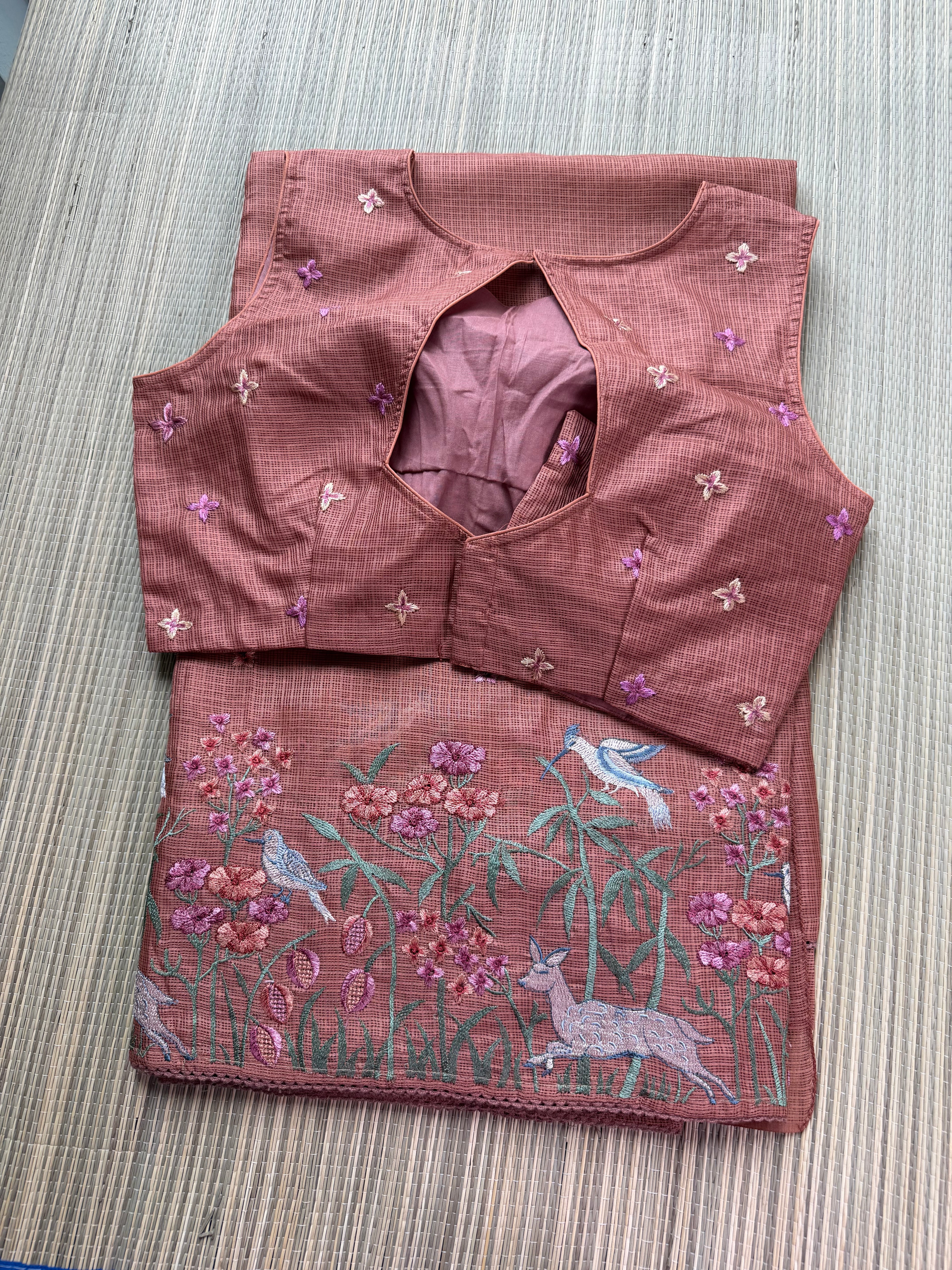 Kota Saree with Embroidered Deer Border