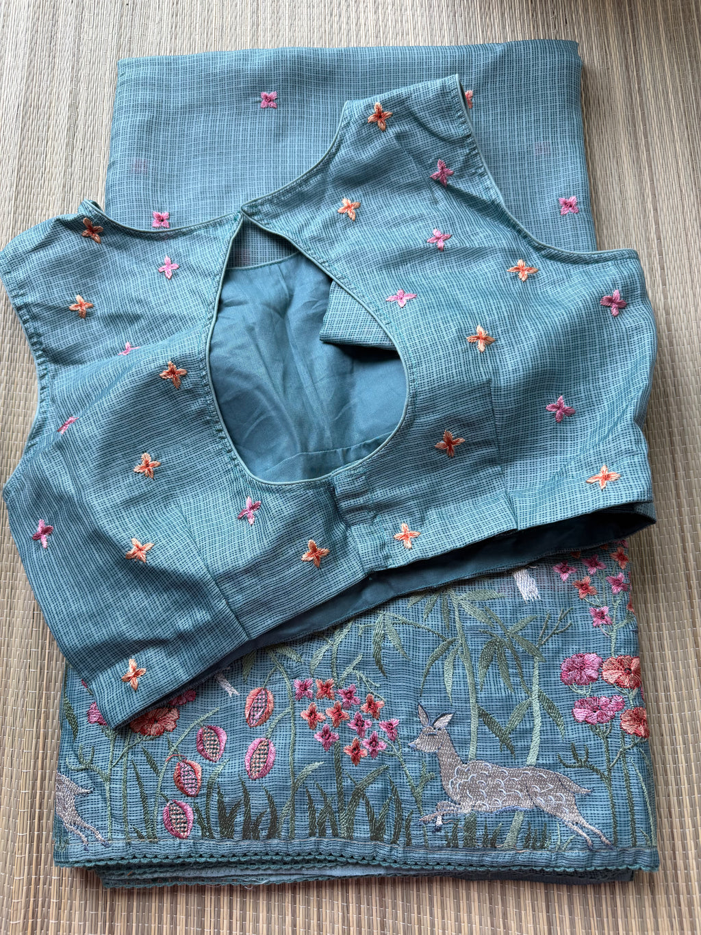 Kota Saree with Embroidered Deer Border