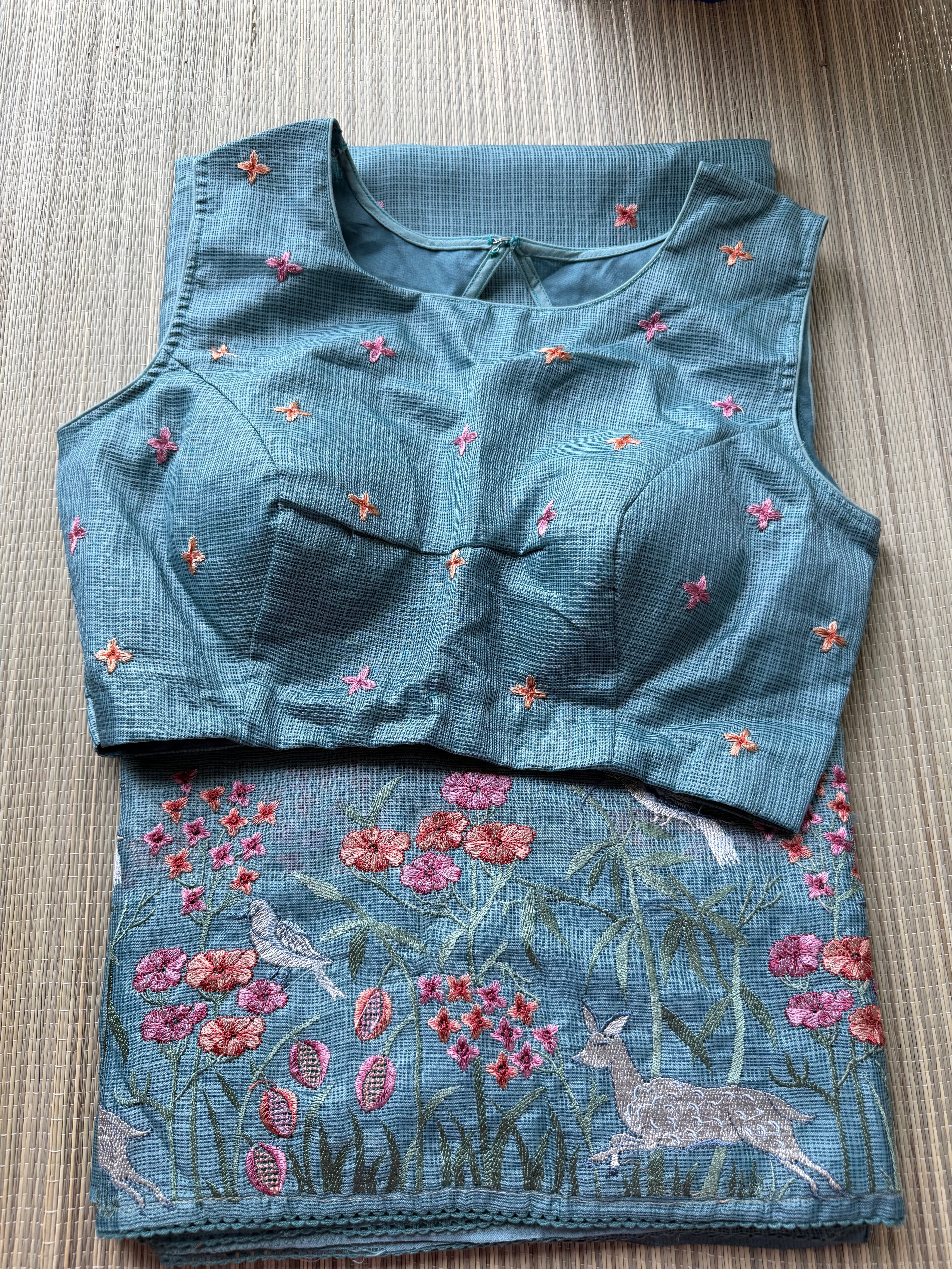 Kota Saree with Embroidered Deer Border