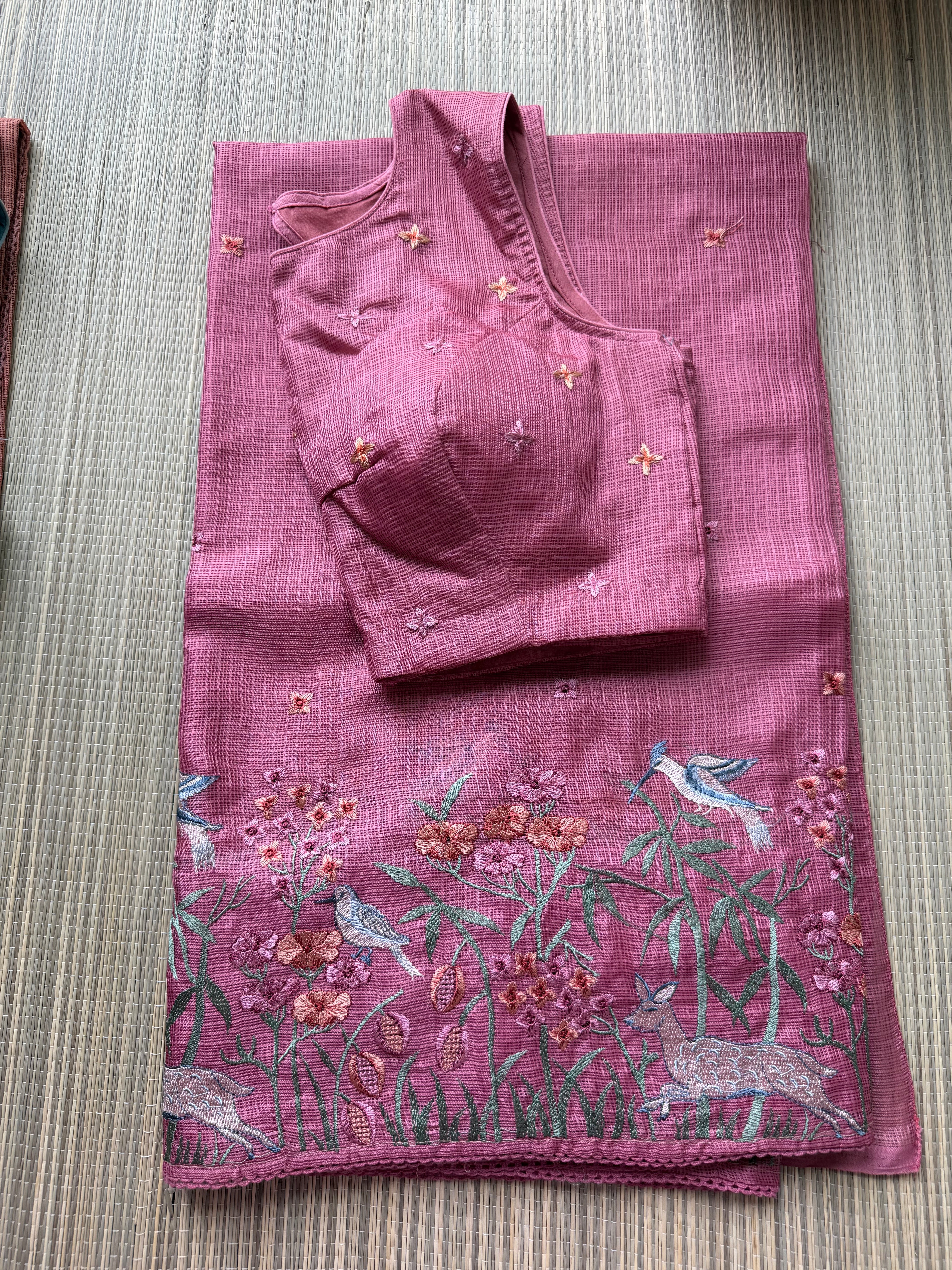 Kota Saree with Embroidered Deer Border