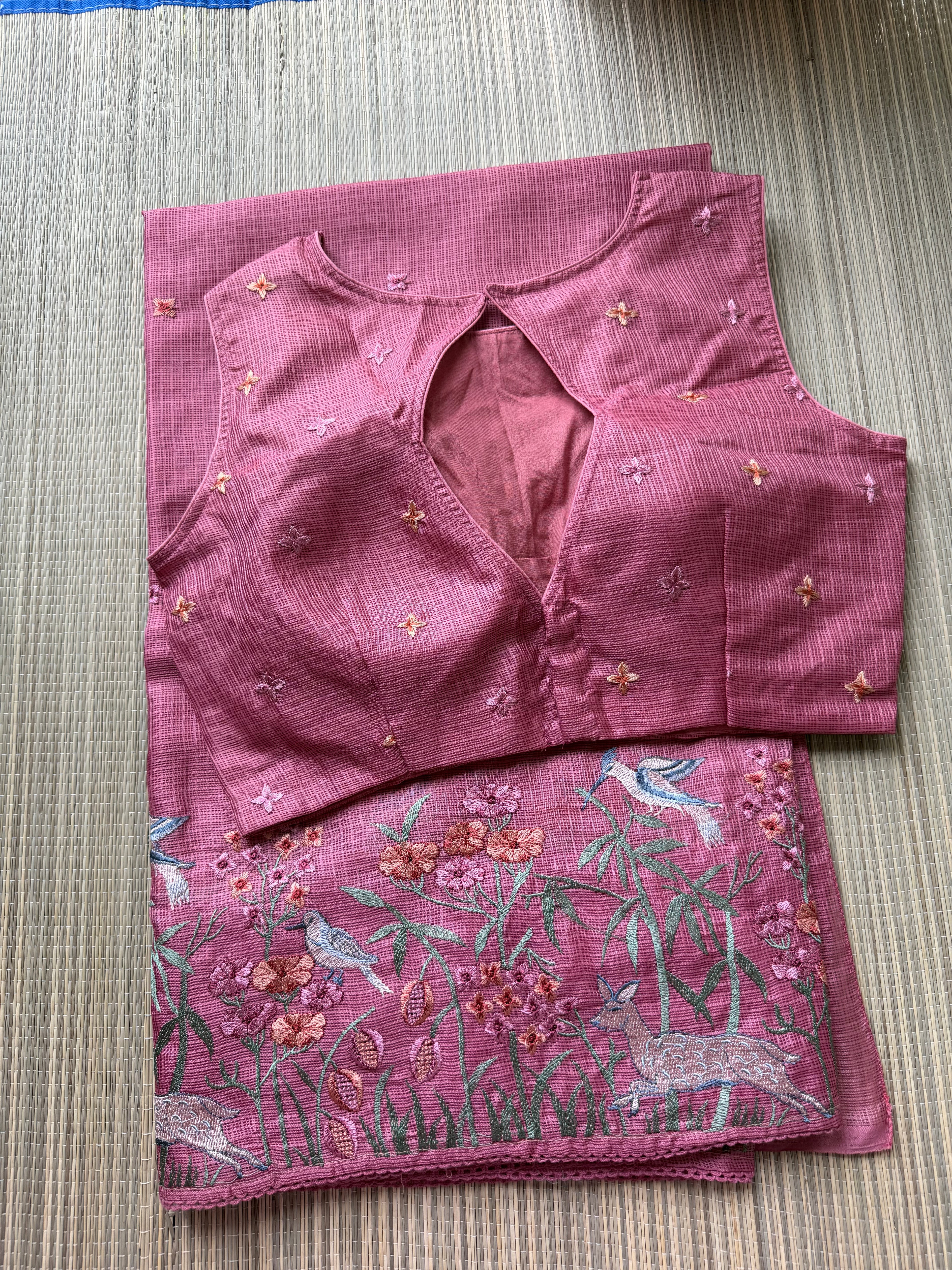 Kota Saree with Embroidered Deer Border
