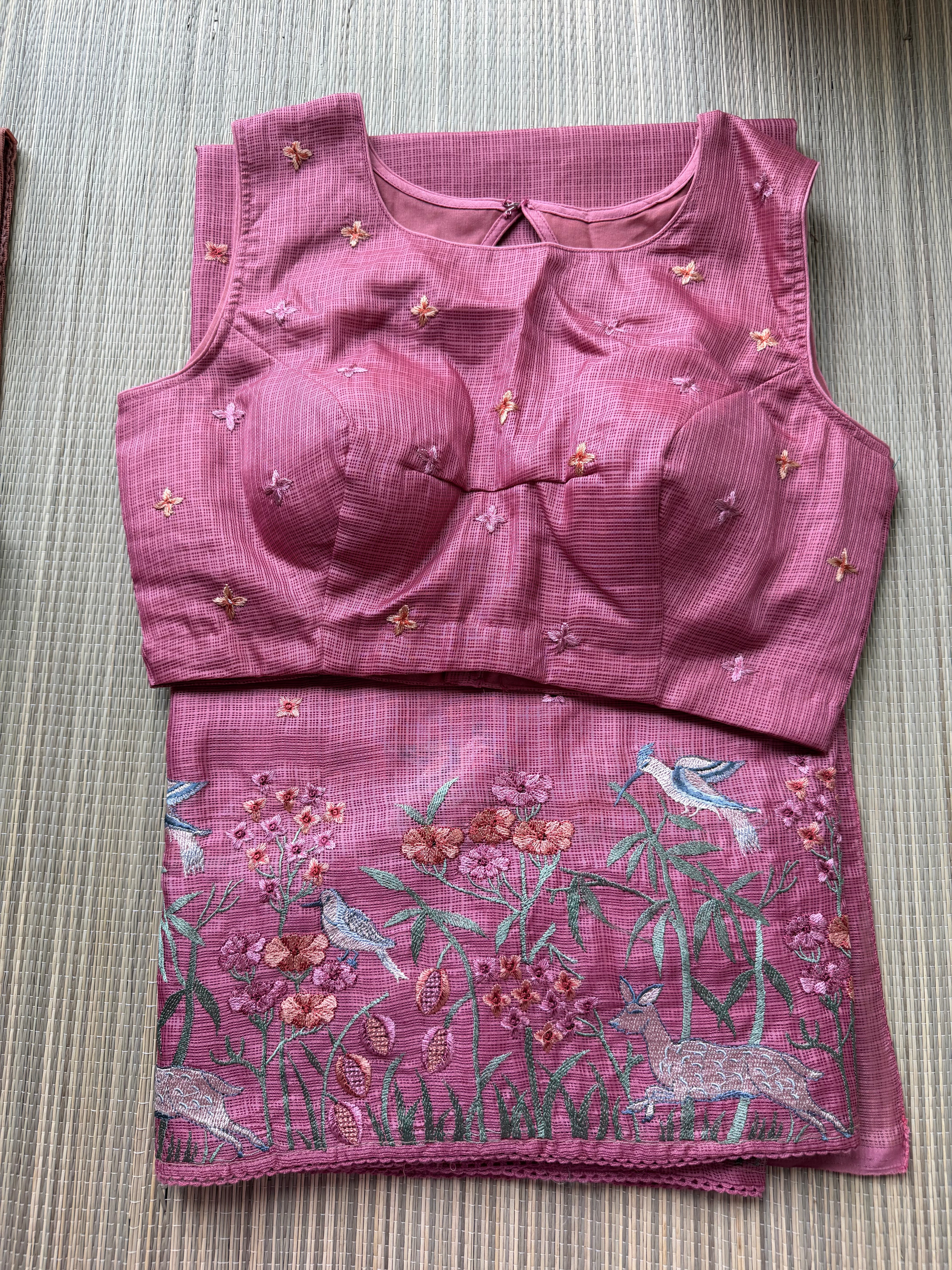Kota Saree with Embroidered Deer Border