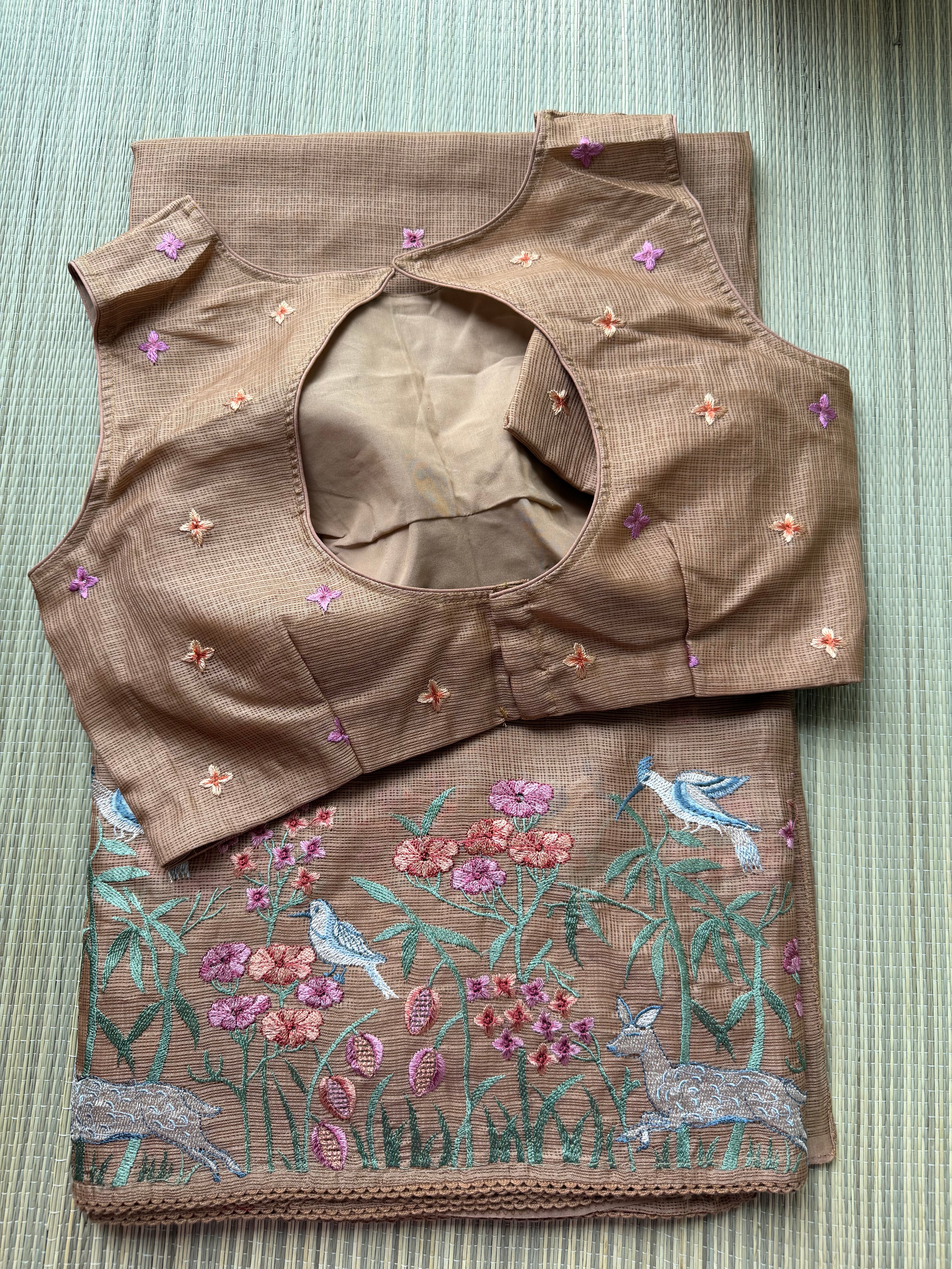 Kota Saree with Embroidered Deer Border