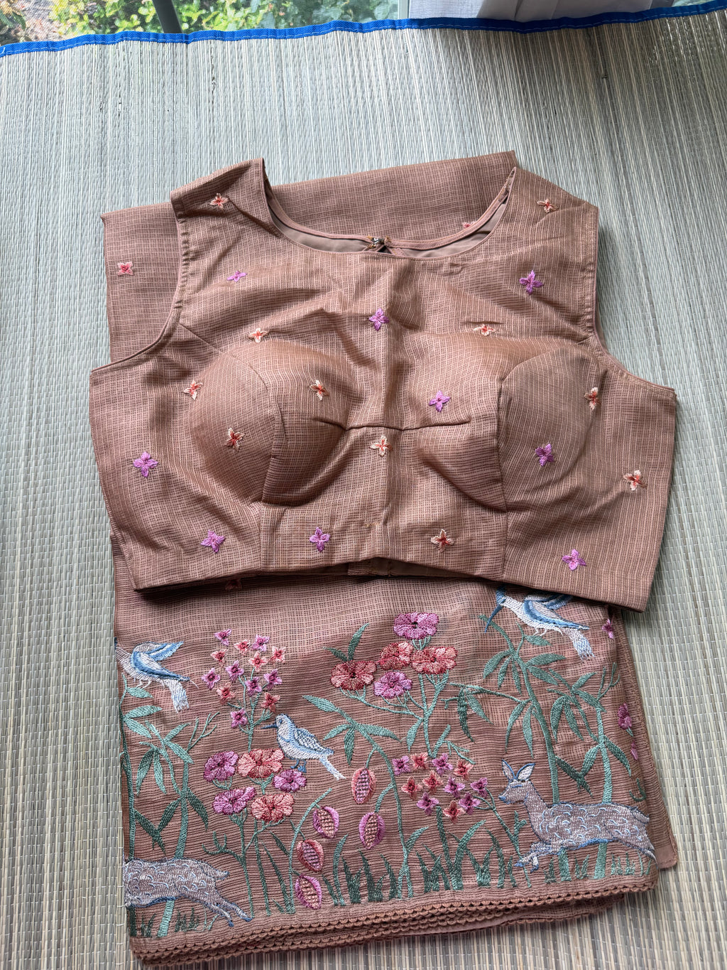 Kota Saree with Embroidered Deer Border