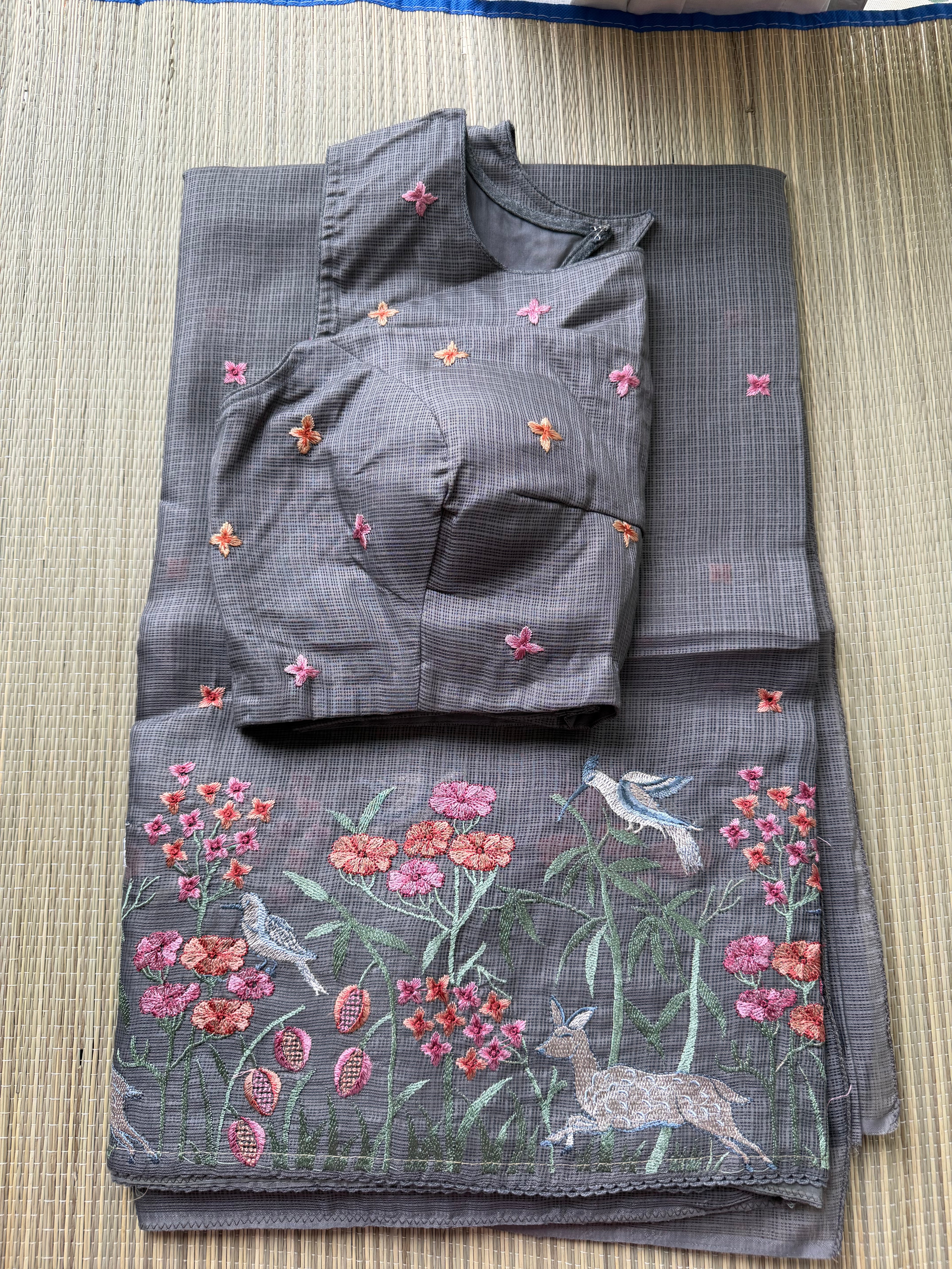 Kota Saree with Embroidered Deer Border