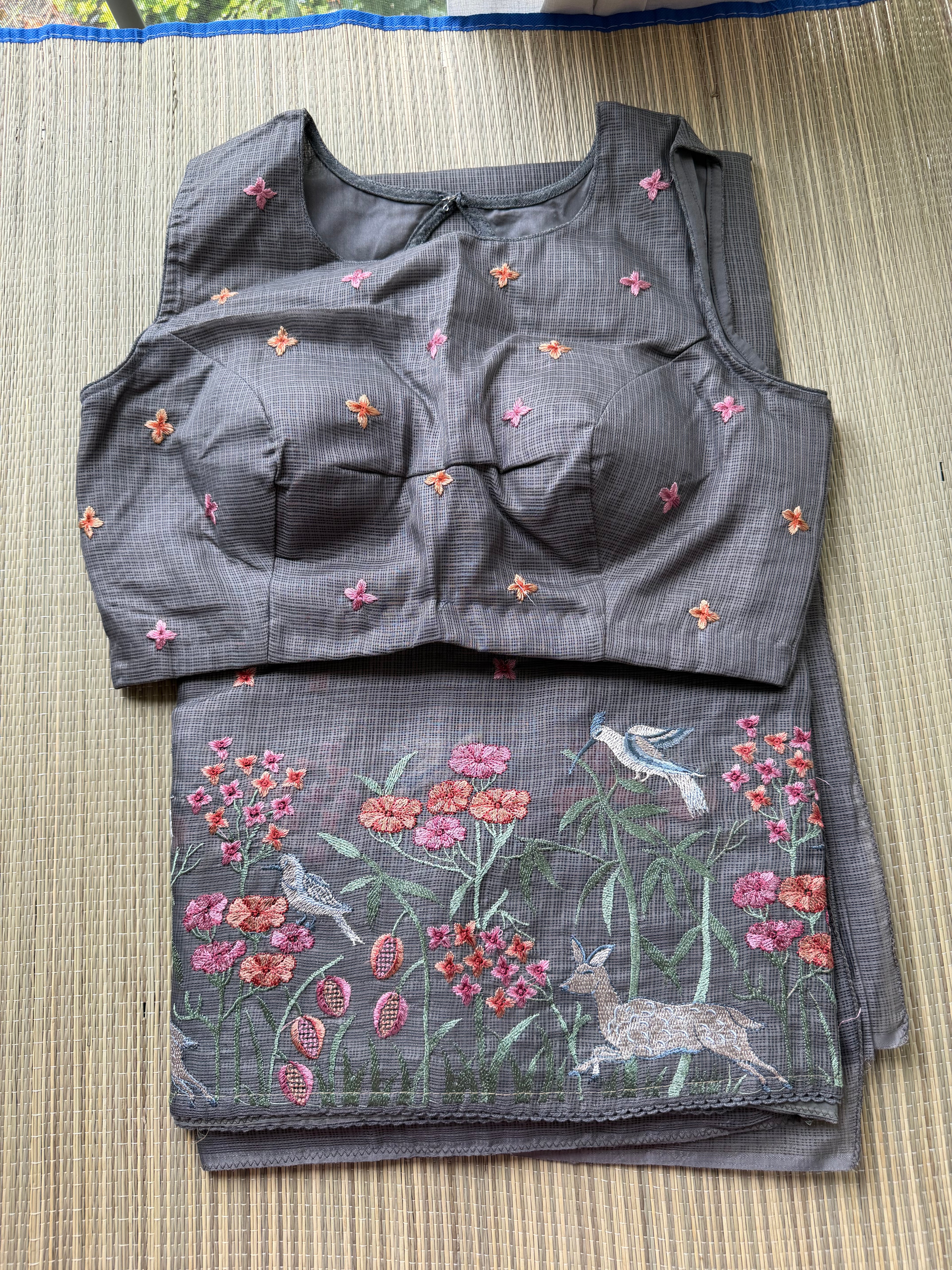 Kota Saree with Embroidered Deer Border