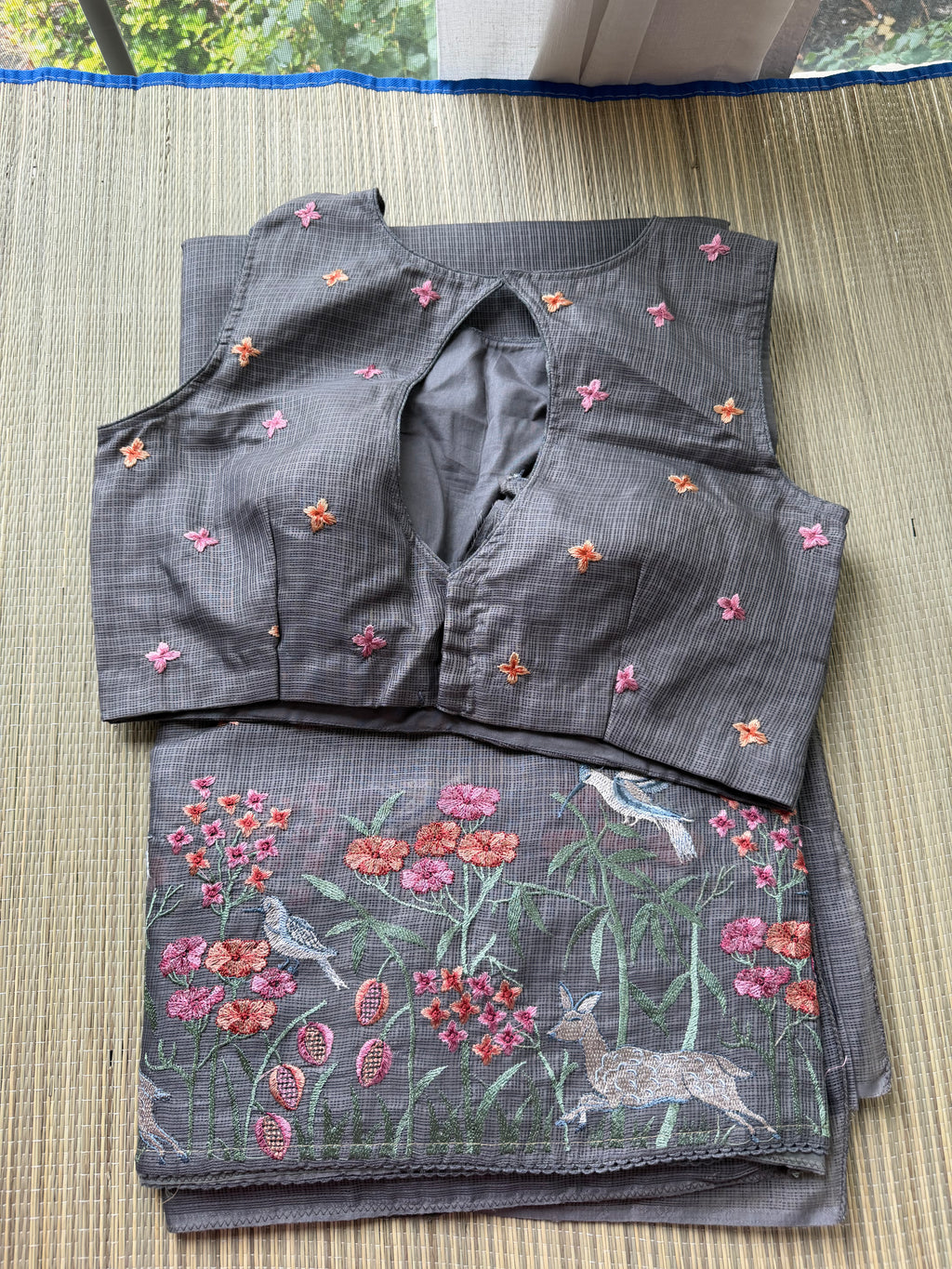 Kota Saree with Embroidered Deer Border