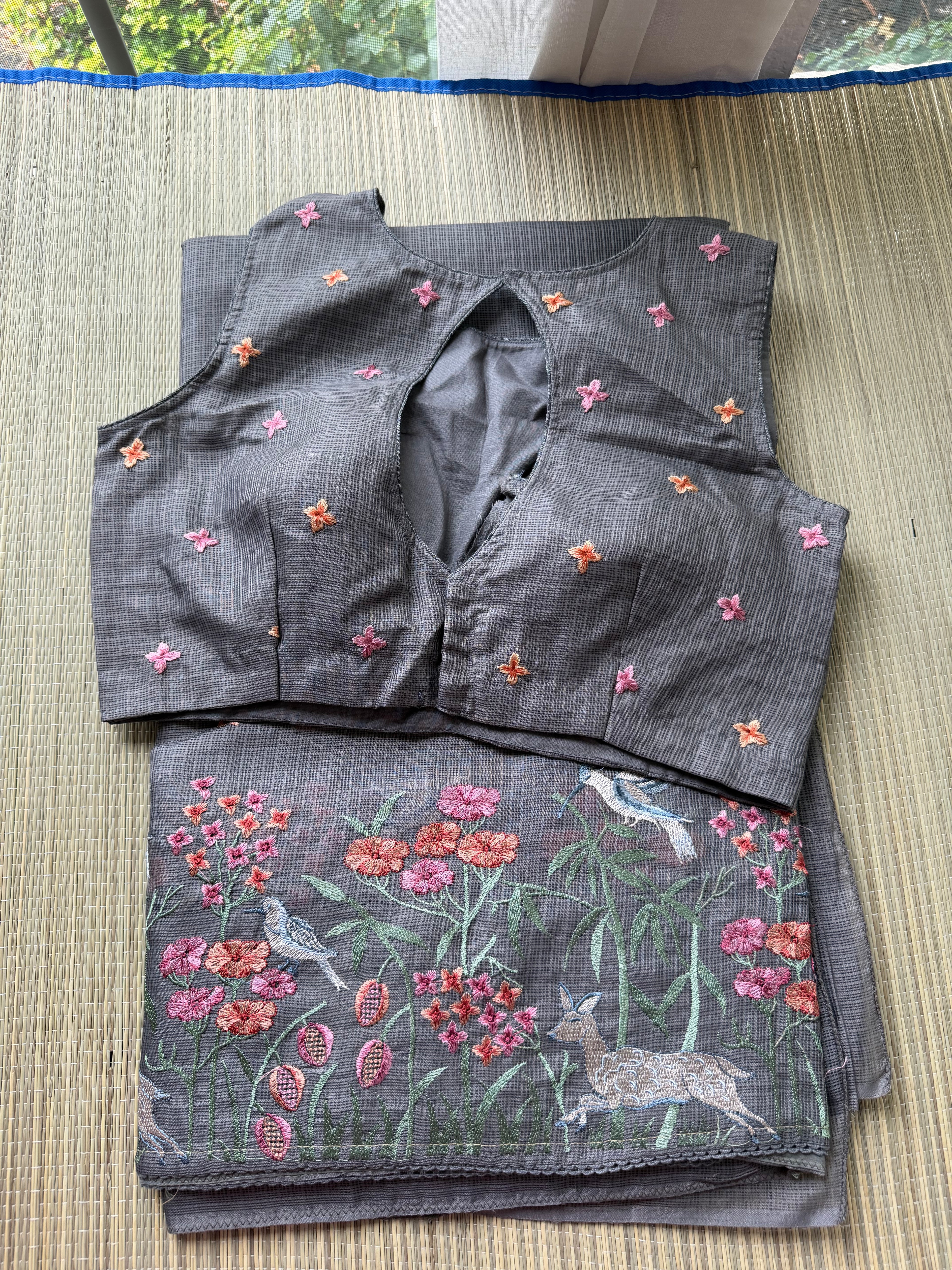 Kota Saree with Embroidered Deer Border
