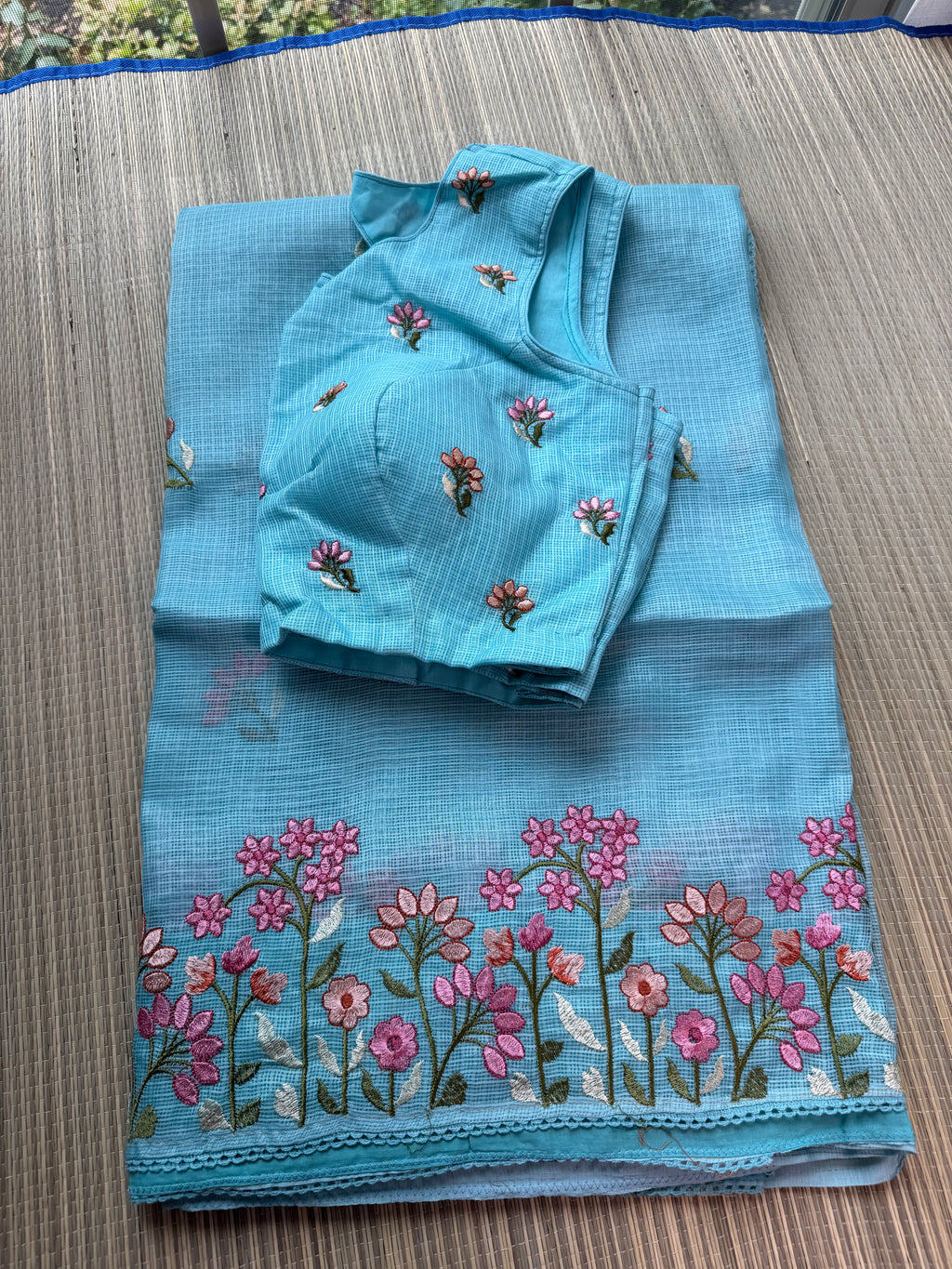 Kota Saree with Embroidered Small Floral Border