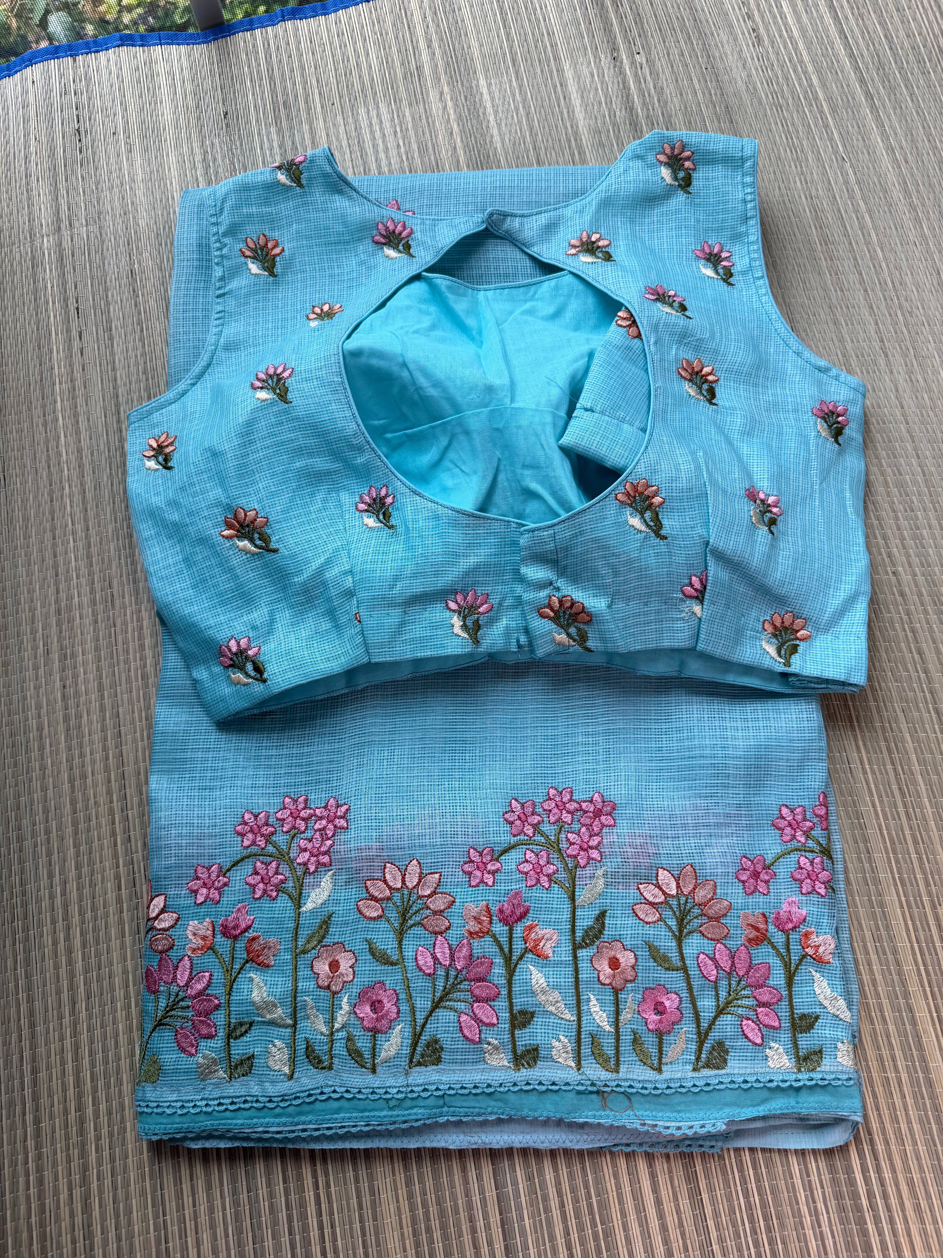 Kota Saree with Embroidered Small Floral Border