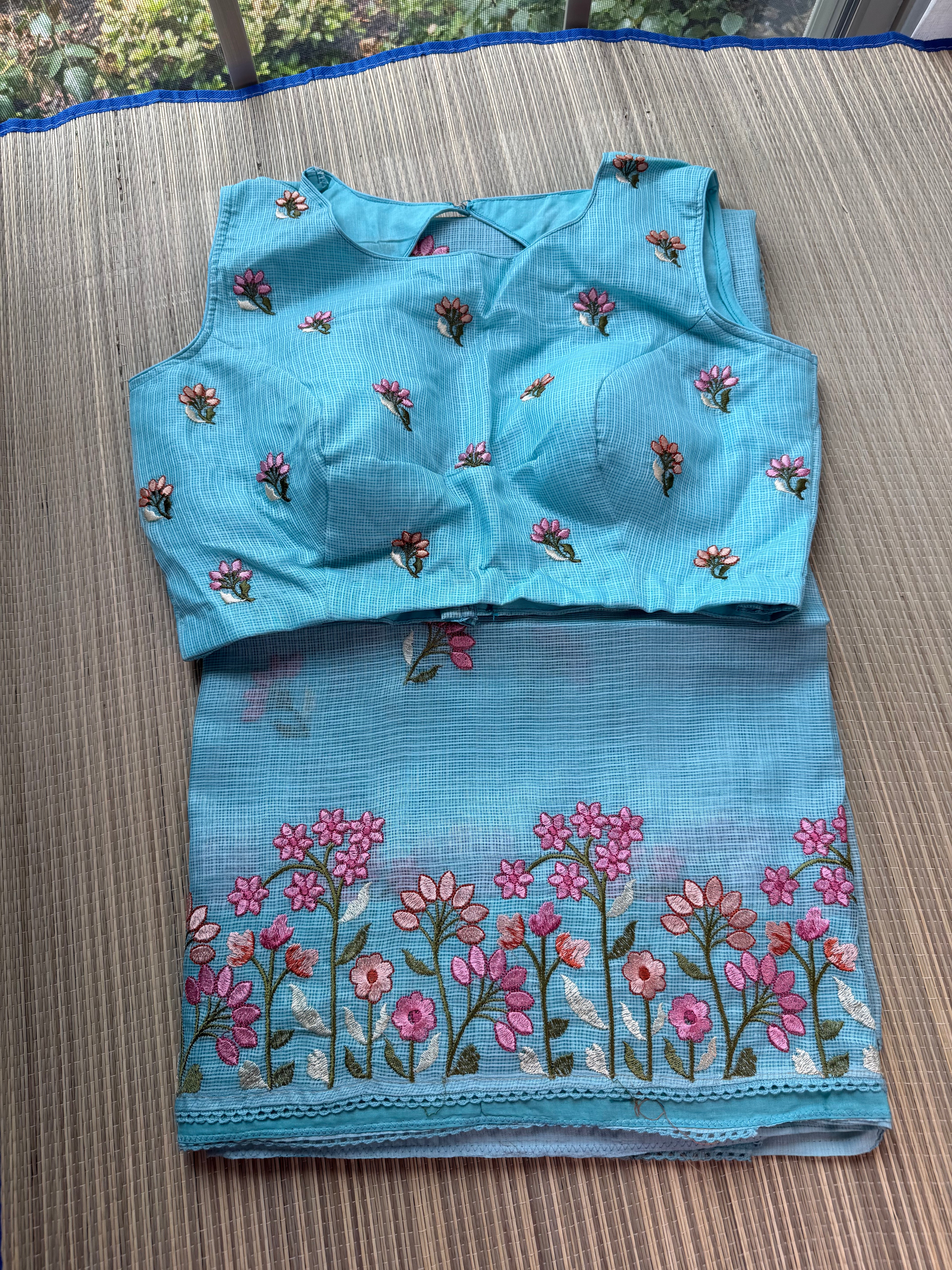 Kota Saree with Embroidered Small Floral Border
