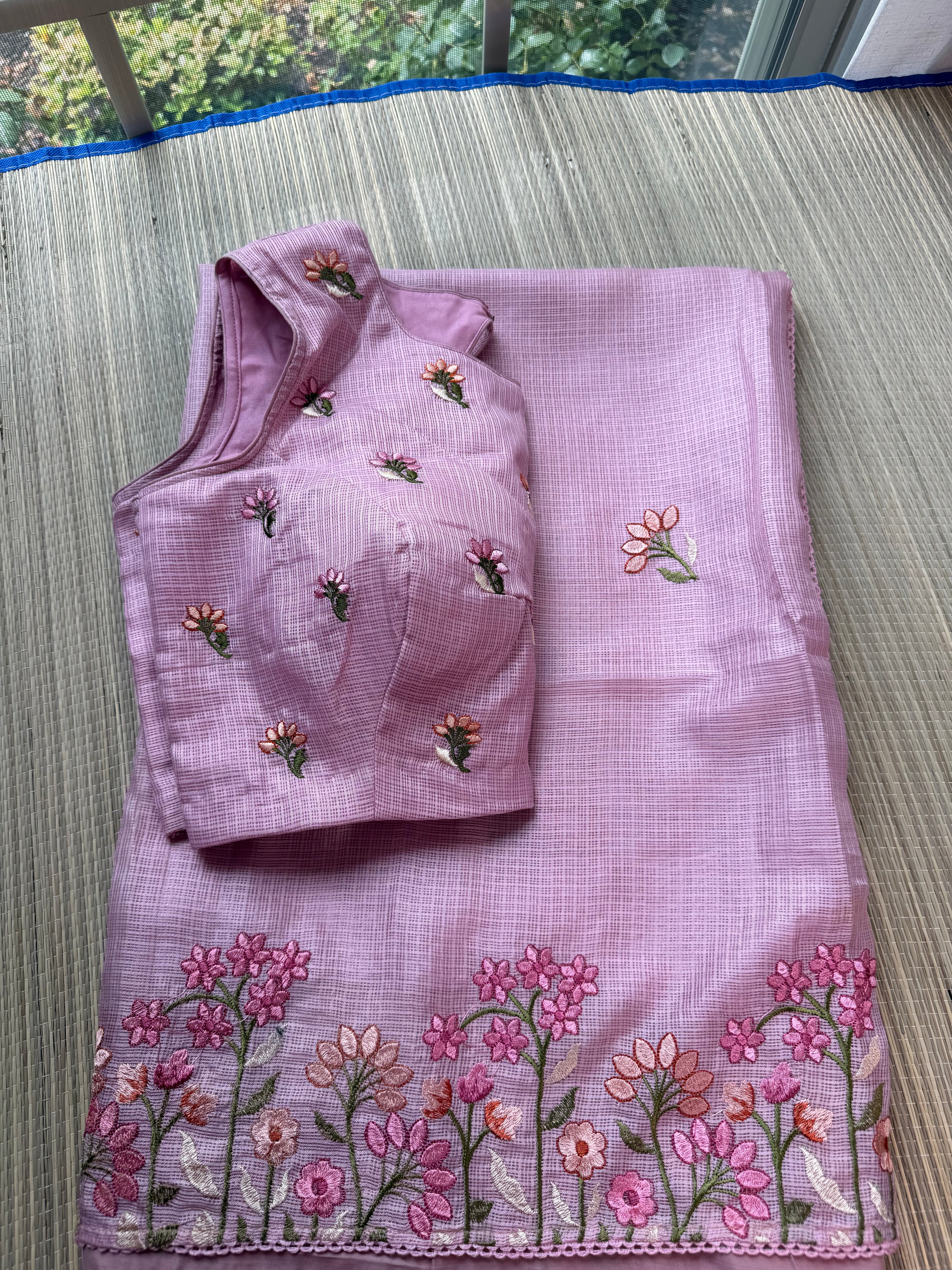 Kota Saree with Embroidered Small Floral Border