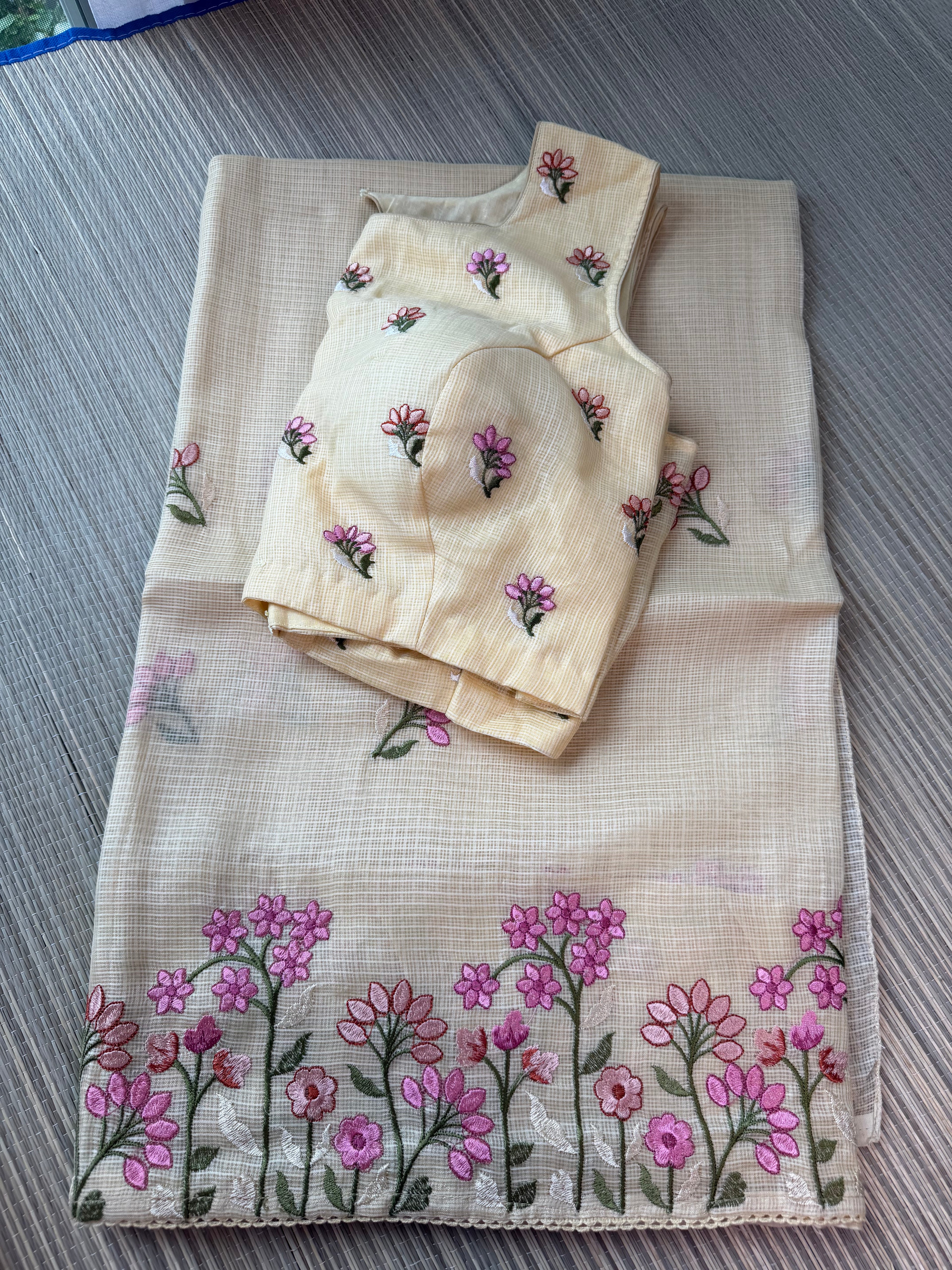 Kota Saree with Embroidered Small Floral Border