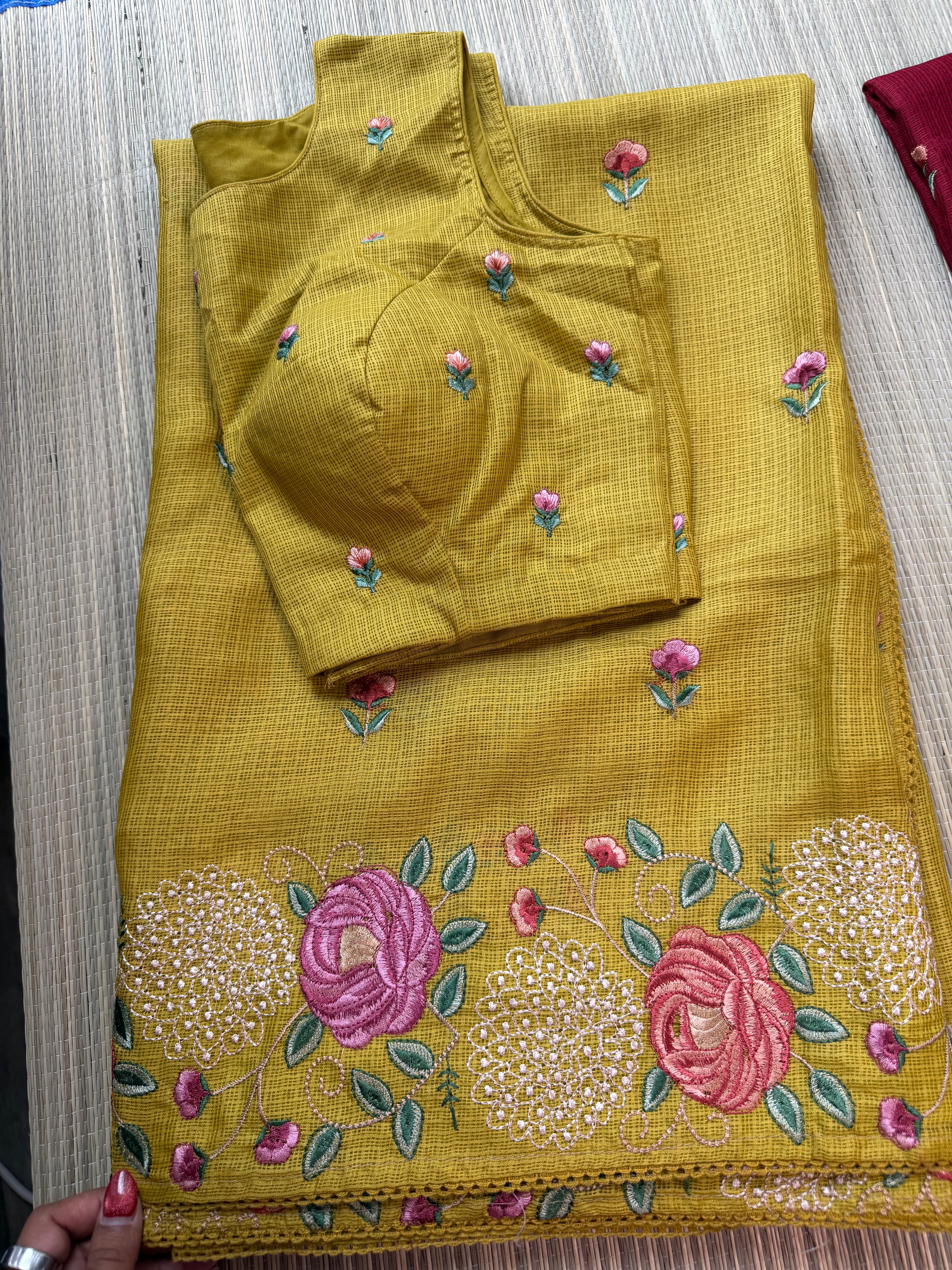 Kota Saree with Embroidered  Floral Border