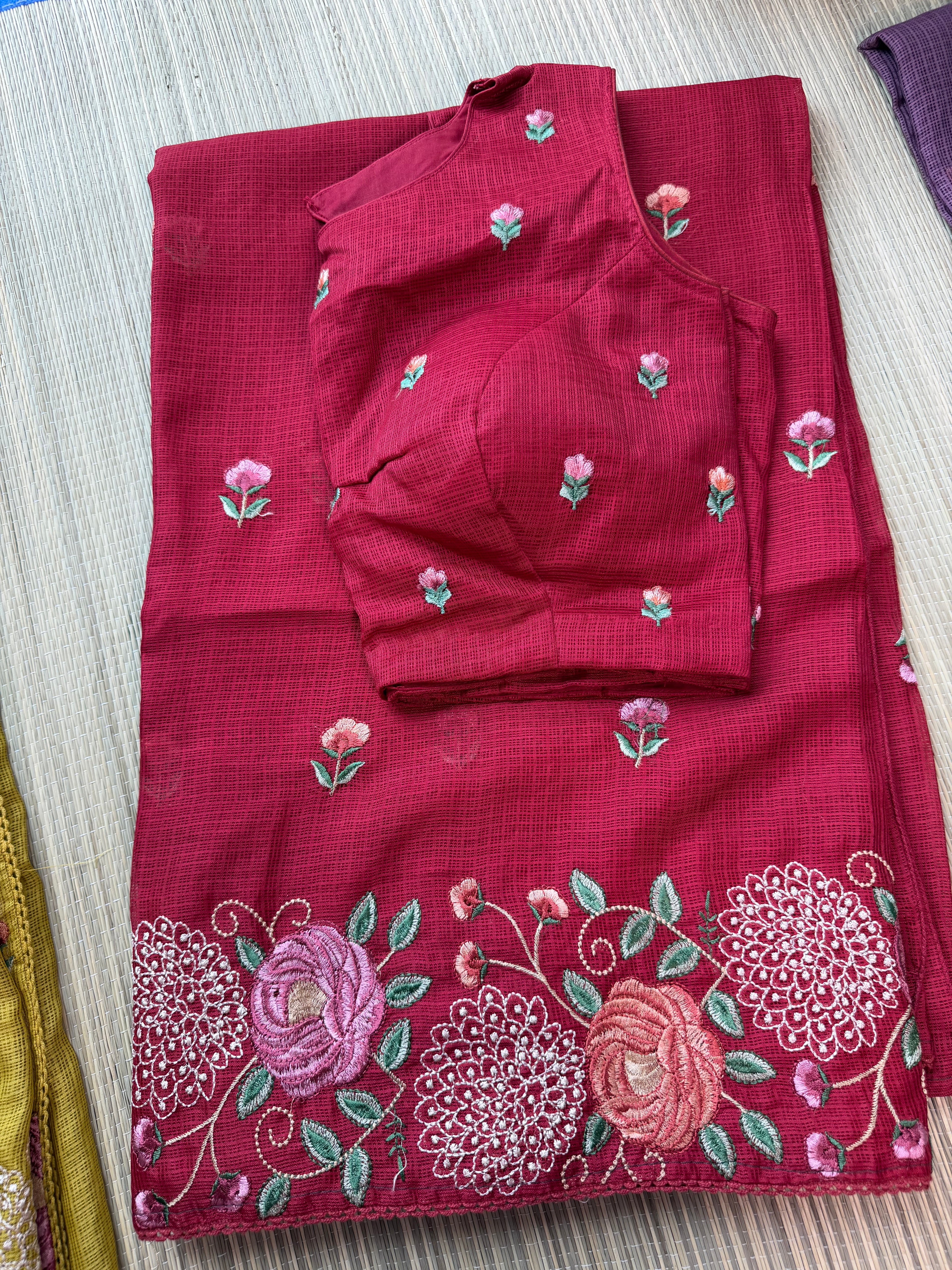 Kota Saree with Embroidered  Floral Border
