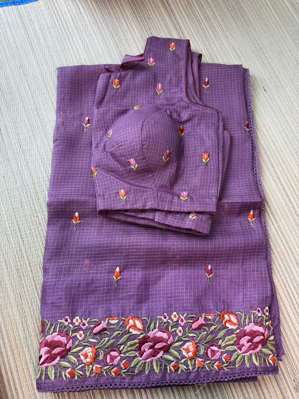 Kota Saree with Embroidered  Floral Border