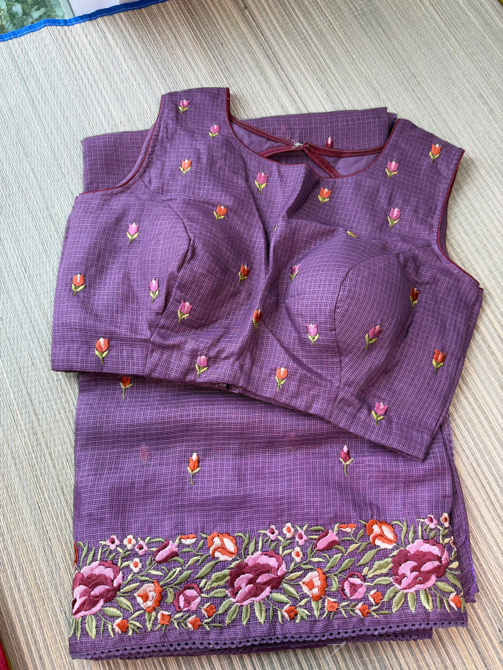 Kota Saree with Embroidered  Floral Border