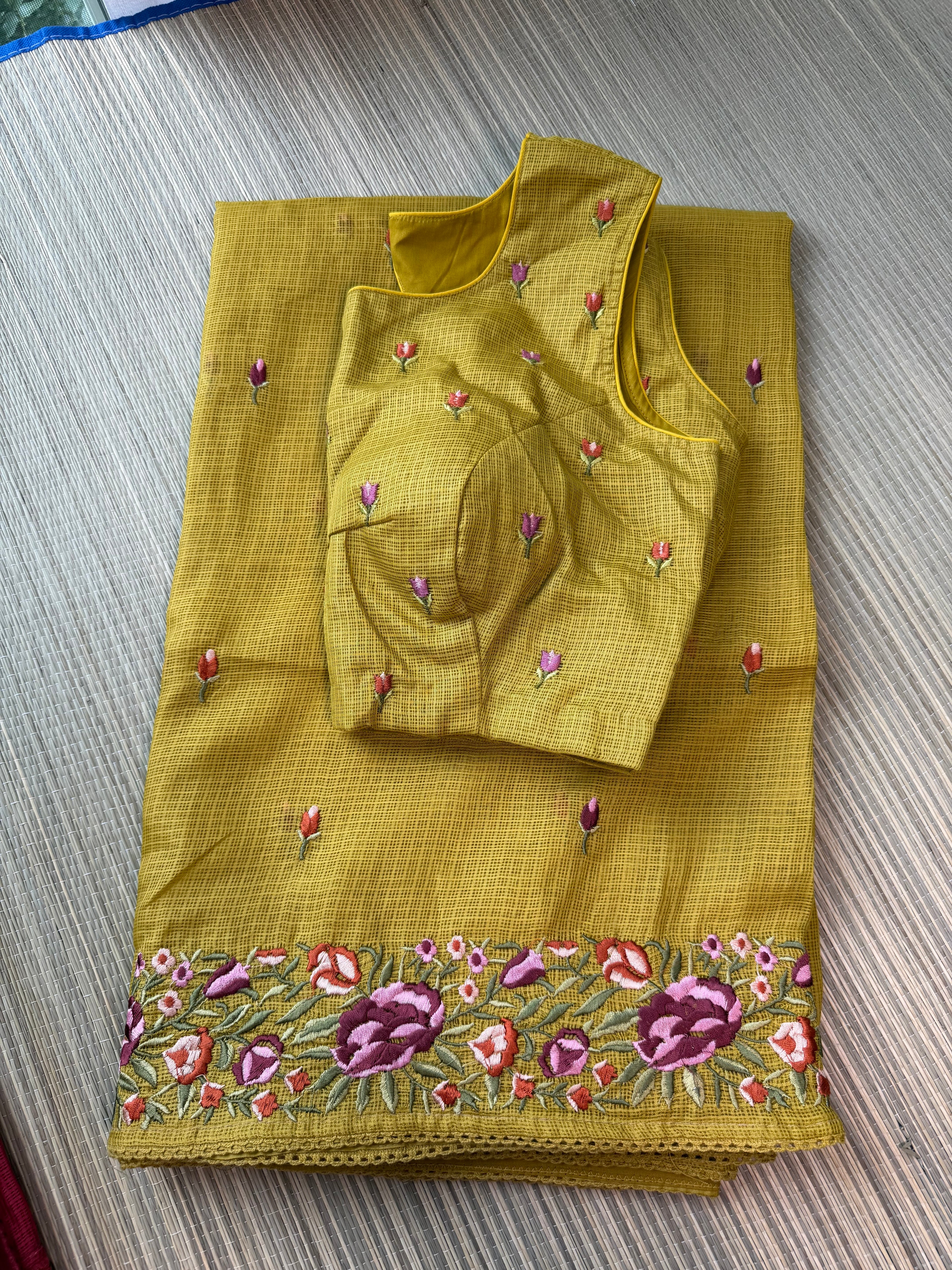 Kota Saree with Embroidered  Floral Border