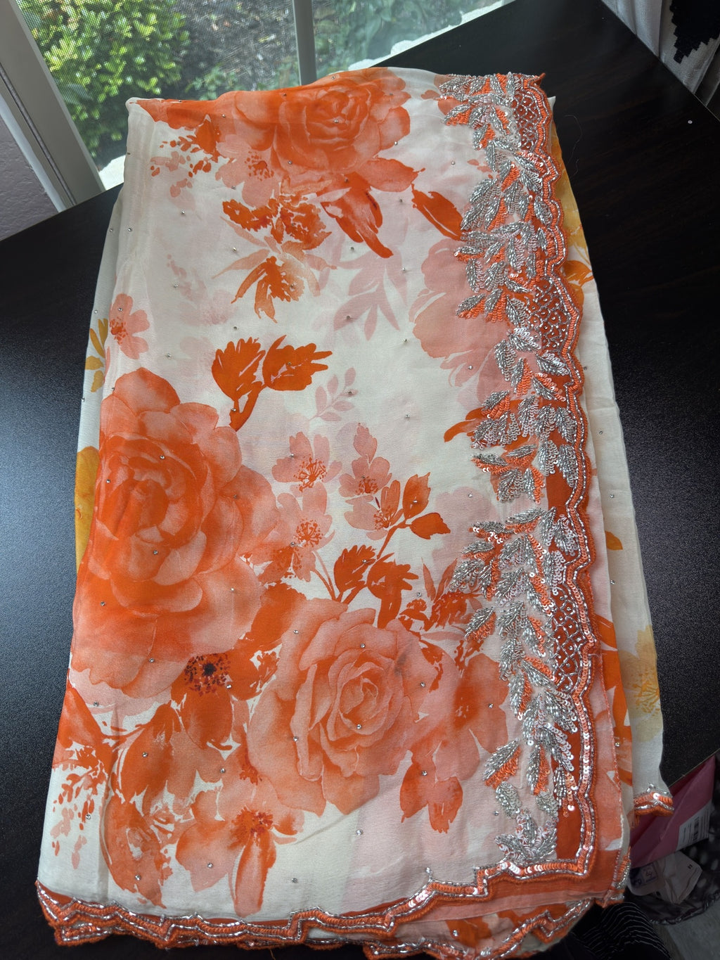 Fluorescent Saree with scallop Embroidered Border
