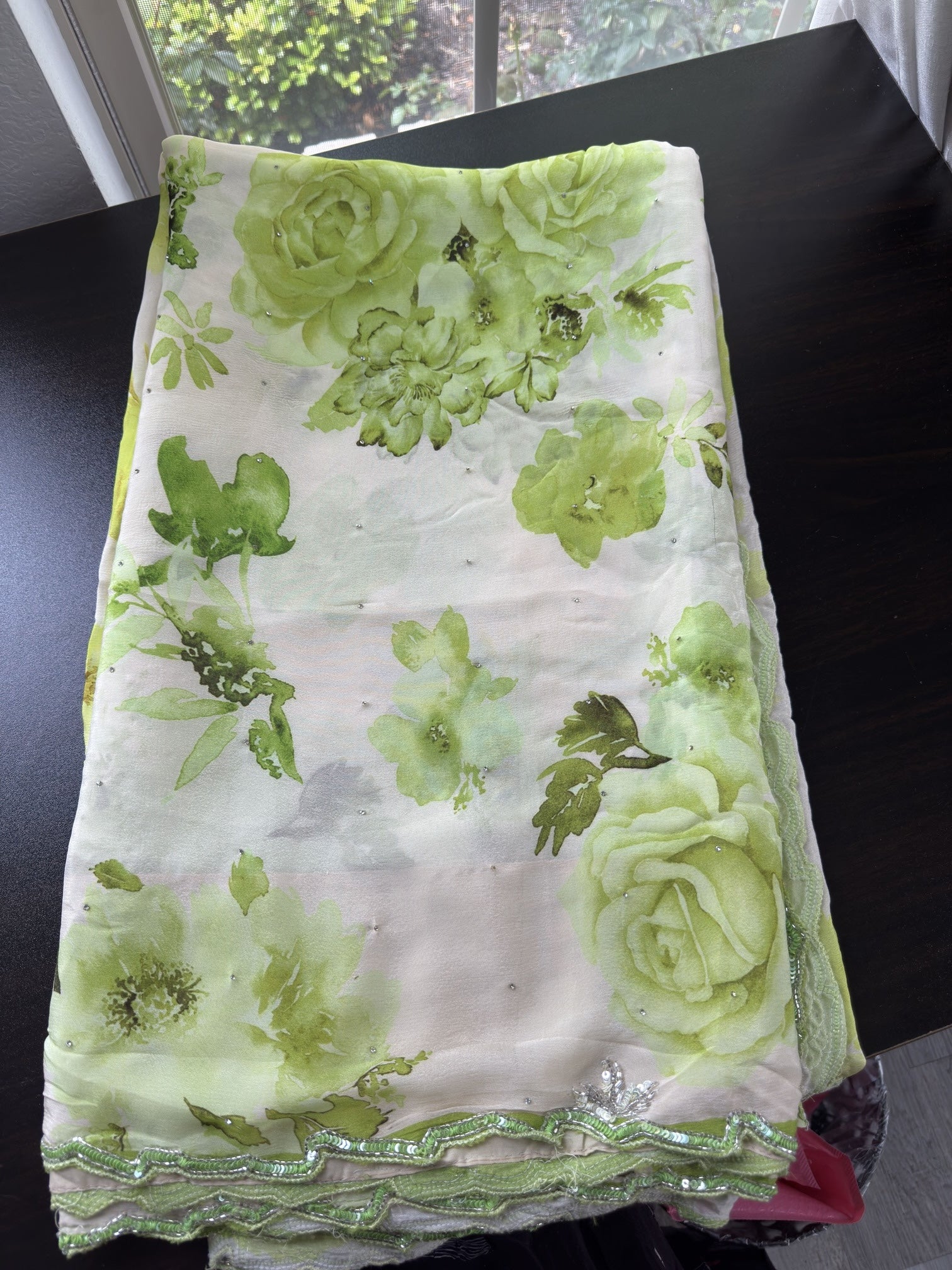 Fluorescent Saree with scallop Embroidered Border