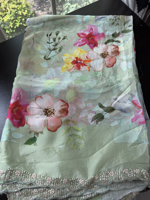 Floral Saree with scallop pearl Embroidered Border
